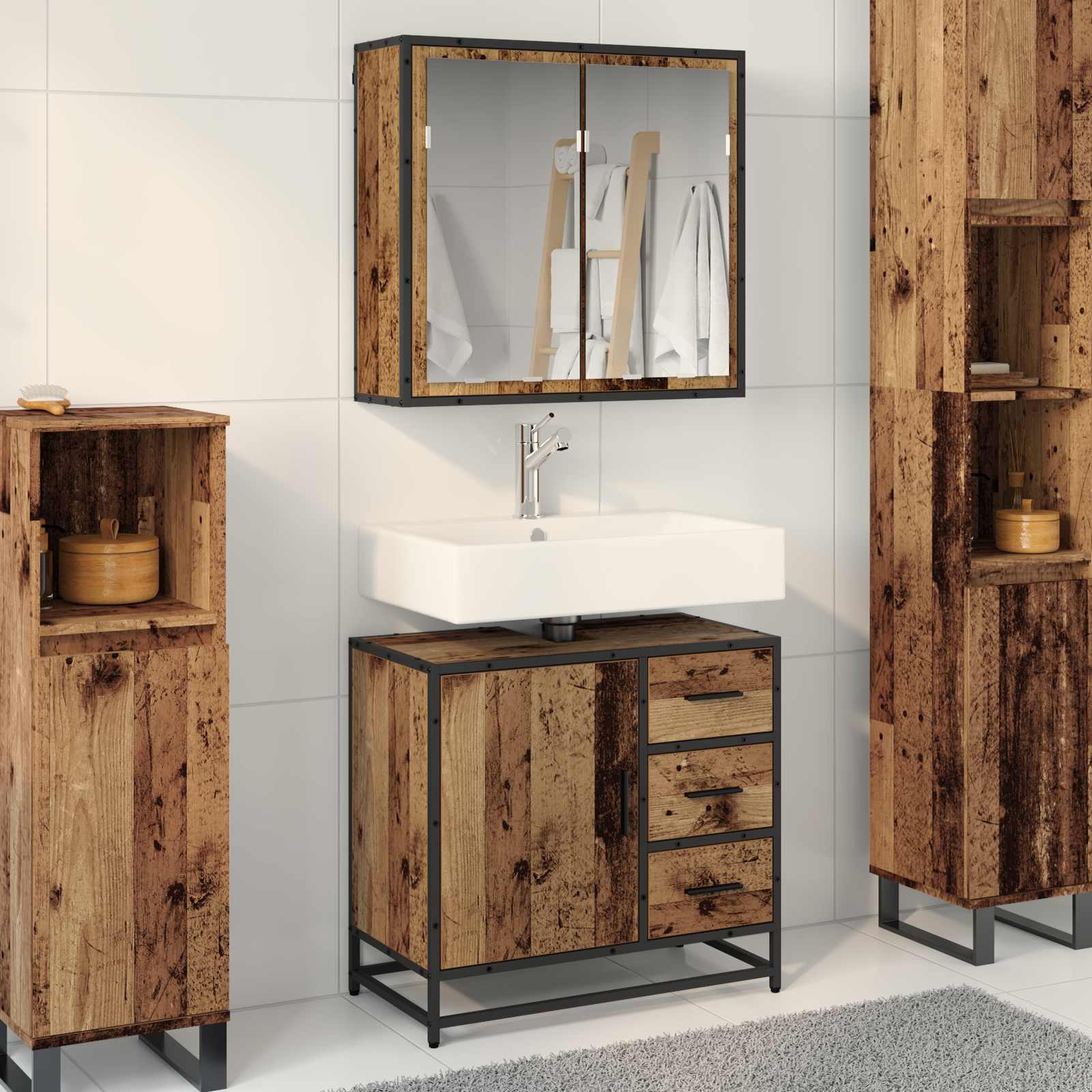 Badezimmermöbel-Set mit Schubladen 2 pcs Altholz Holzwerkstoff