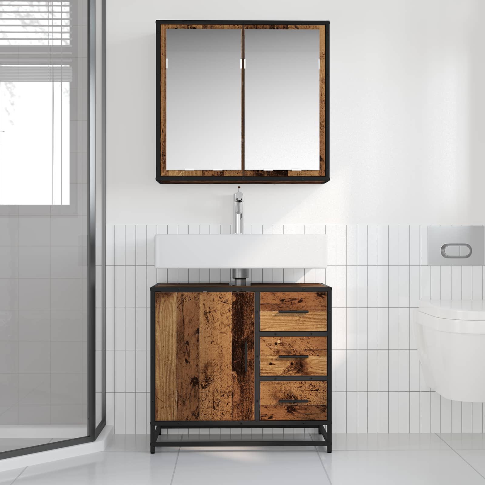 Badezimmermöbel-Set mit Schubladen 2 pcs Altholz Holzwerkstoff