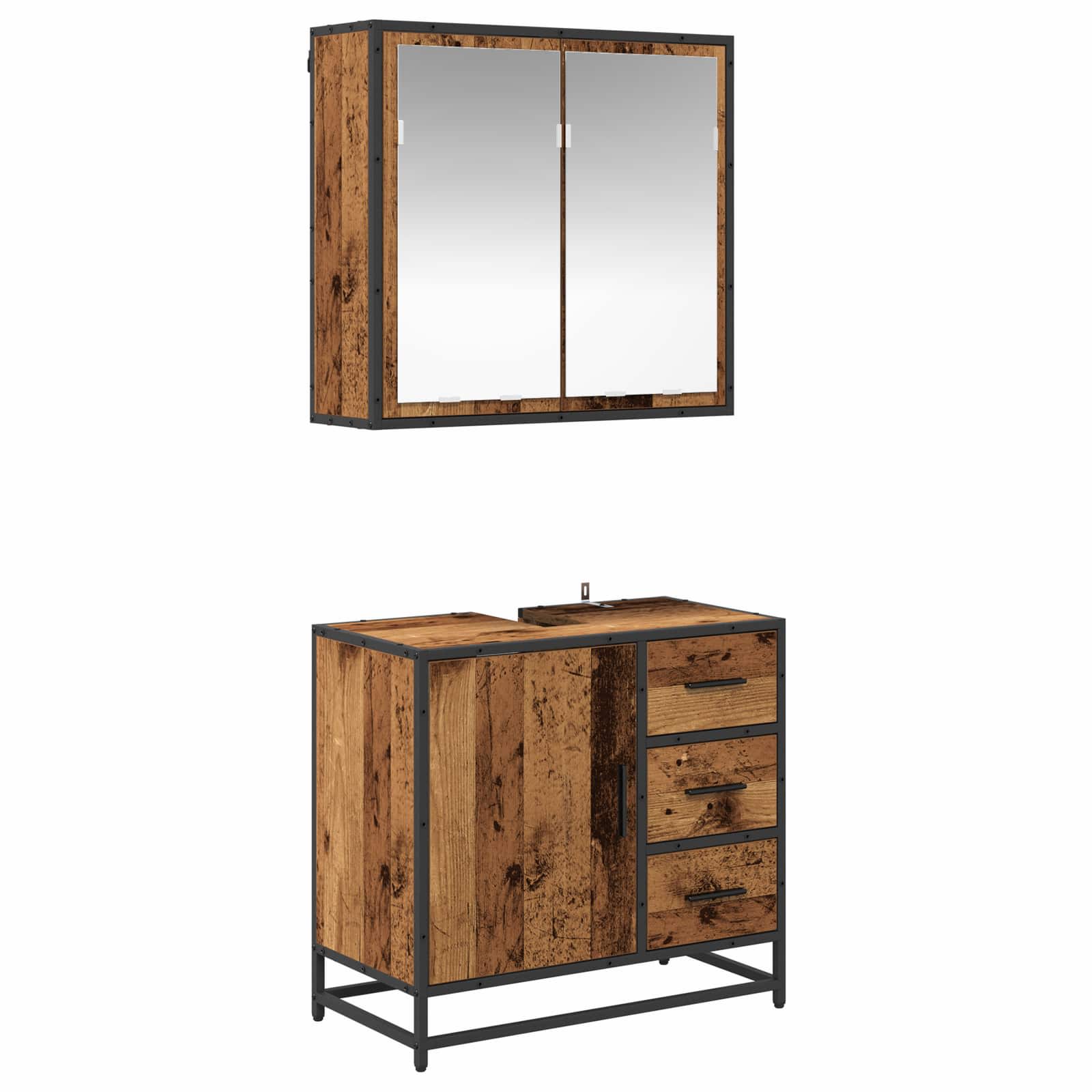 Badezimmermöbel-Set mit Schubladen 2 pcs Altholz Holzwerkstoff