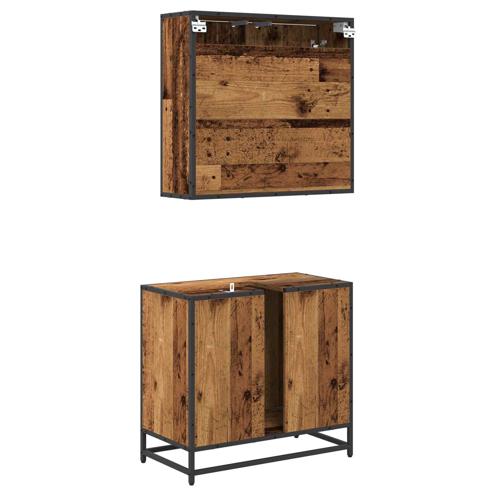 Badezimmermöbel-Set mit Schubladen 2 pcs Altholz Holzwerkstoff