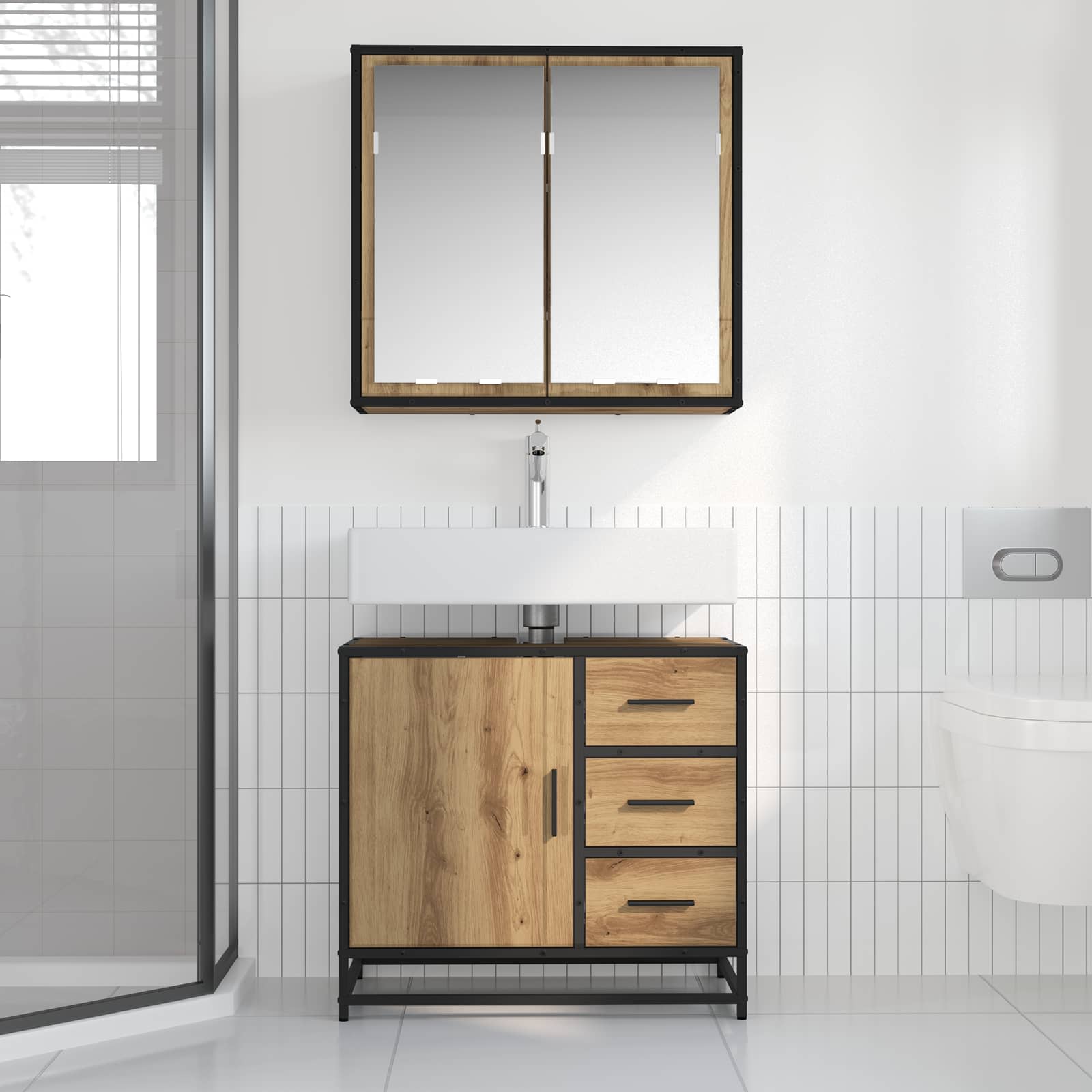 Badezimmermöbel-Set mit Regal 2 pcs Artisan-Eiche Holzwerkstoff