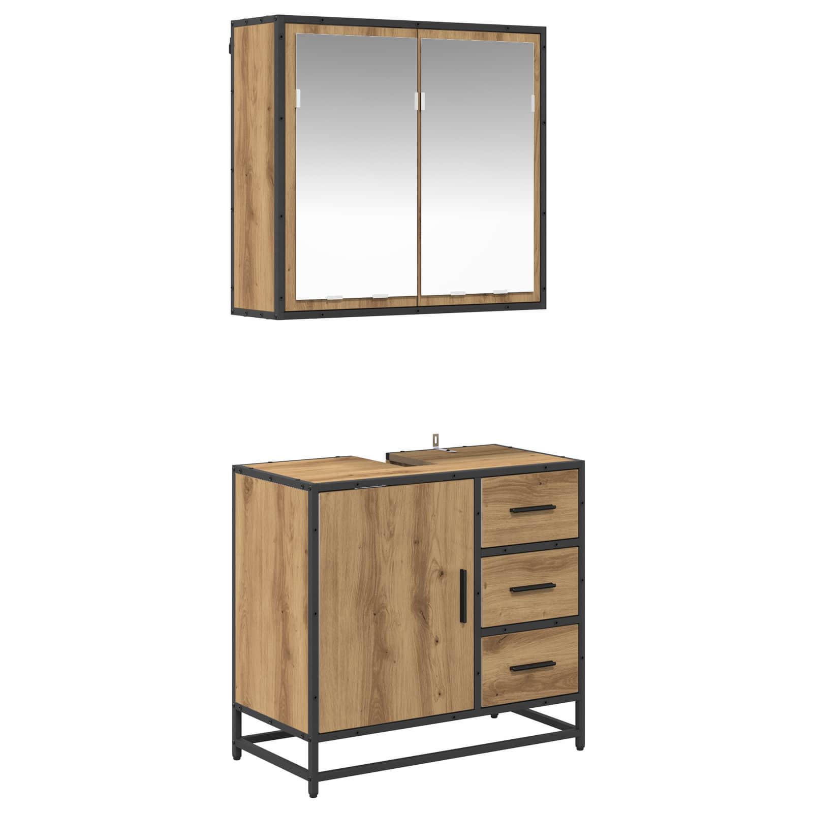 Badezimmermöbel-Set mit Regal 2 pcs Artisan-Eiche Holzwerkstoff