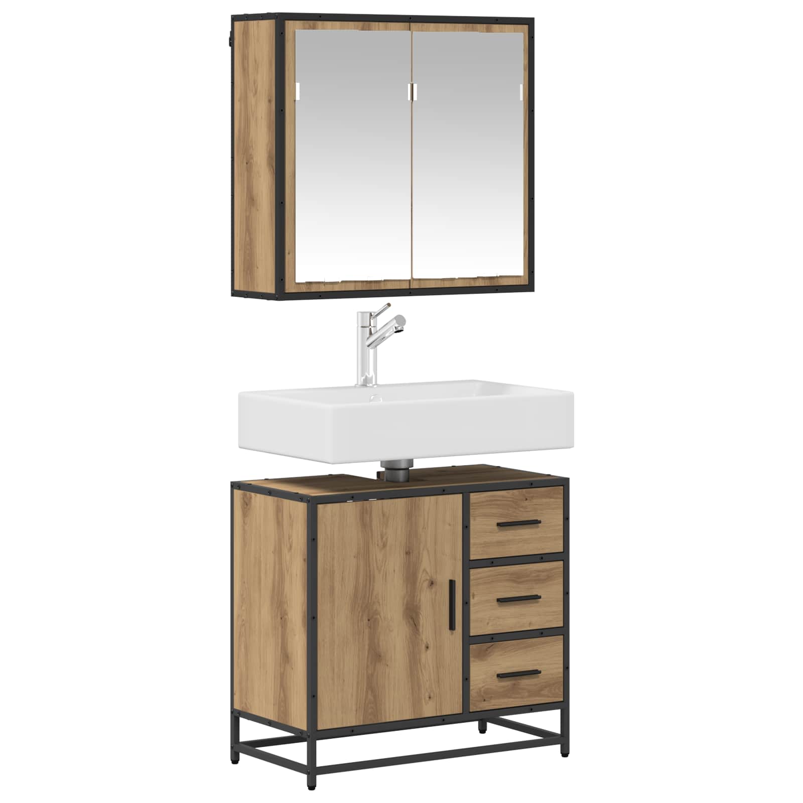 Badezimmermöbel-Set mit Regal 2 pcs Artisan-Eiche Holzwerkstoff