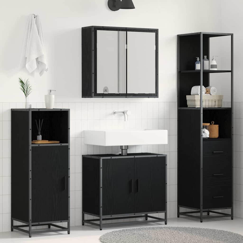 Badezimmermöbel-Set 3 pcs Schwarz Eichen-Optik Holzwerkstoff