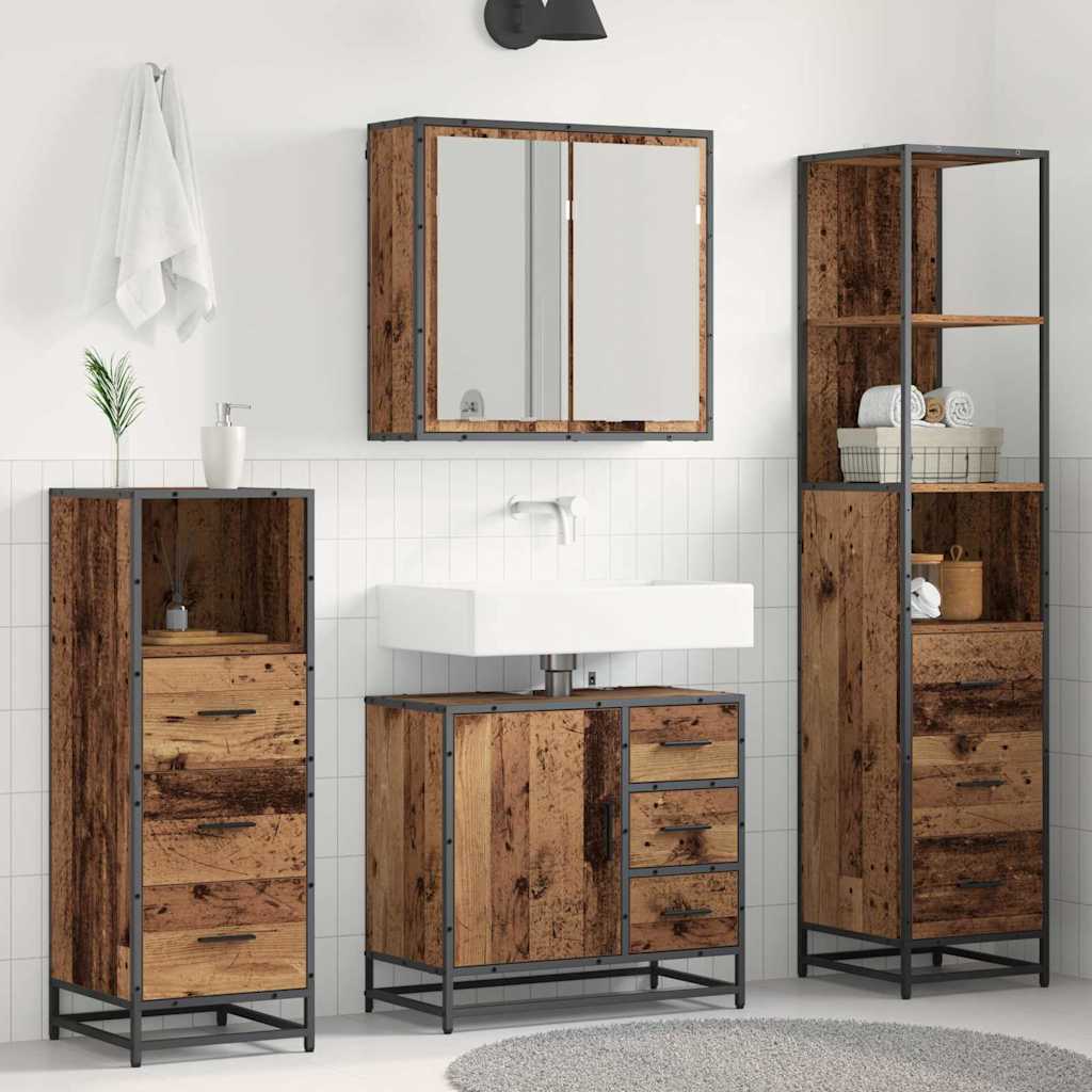Badezimmermöbel-Set mit Schubladen 4 pcs Altholz Holzwerkstoff