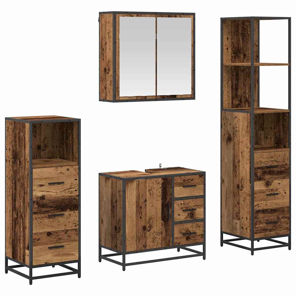 Badezimmermöbel-Set mit Schubladen 4 pcs Altholz Holzwerkstoff