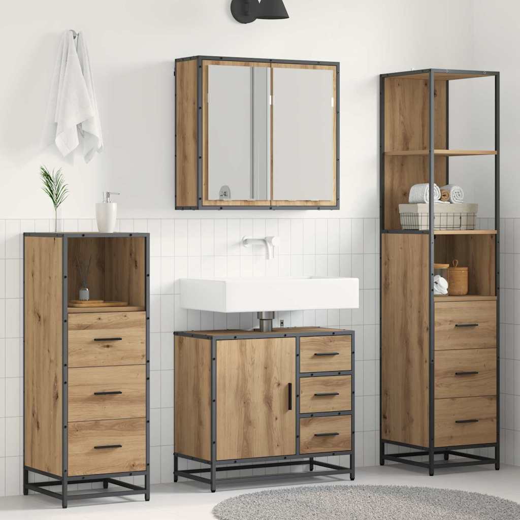 Badezimmermöbel-Set mit Regal 4 pcs Artisan-Eiche Holzwerkstoff