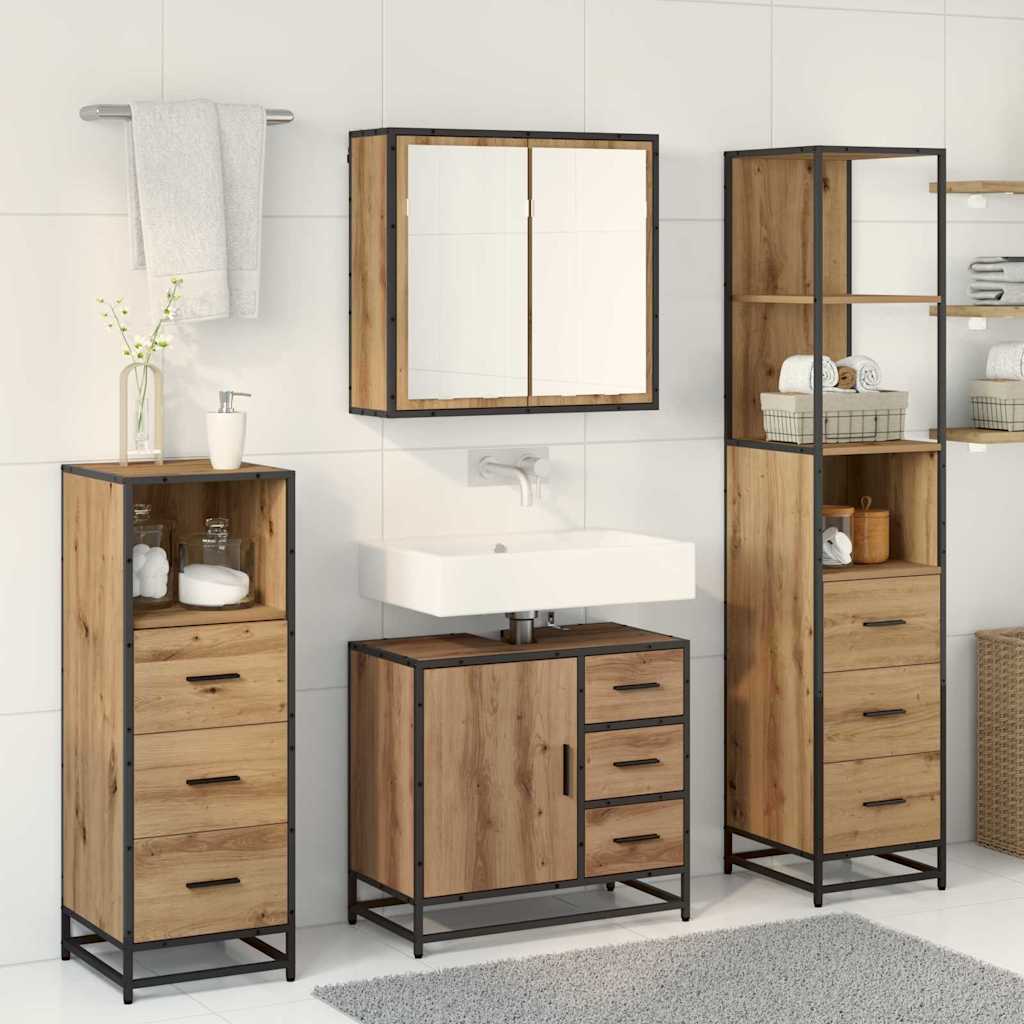 Badezimmermöbel-Set mit Regal 4 pcs Artisan-Eiche Holzwerkstoff