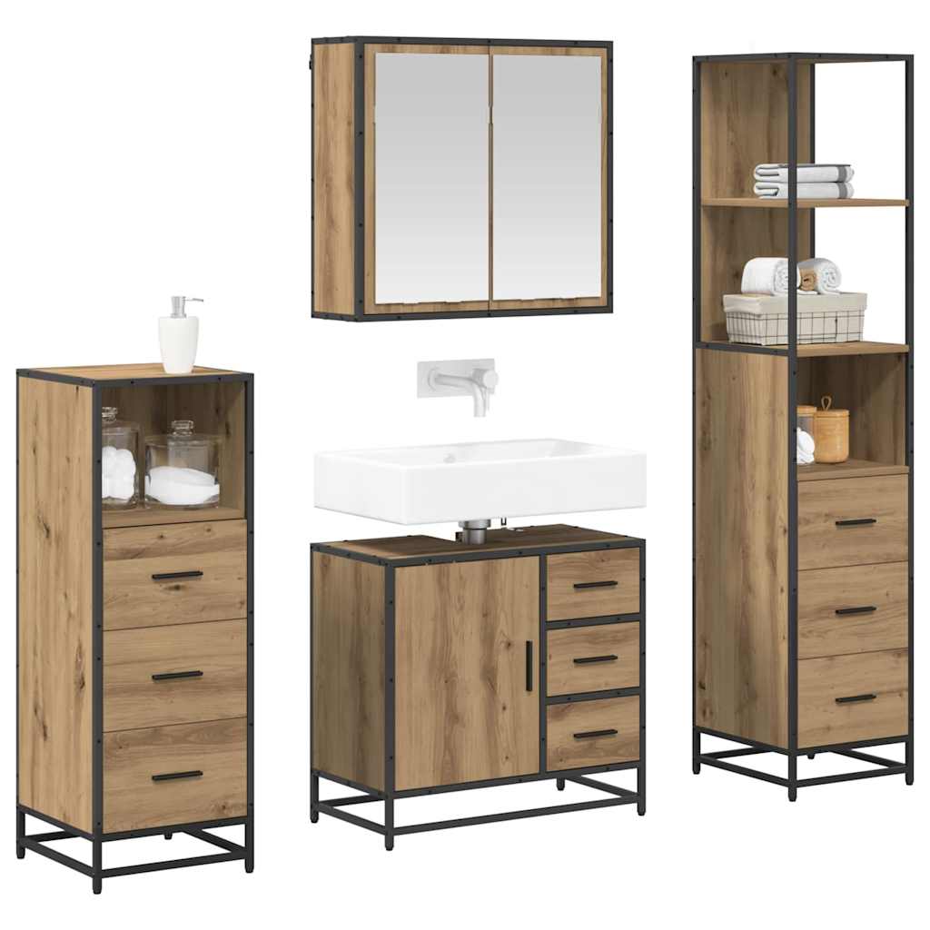 Badezimmermöbel-Set mit Regal 4 pcs Artisan-Eiche Holzwerkstoff
