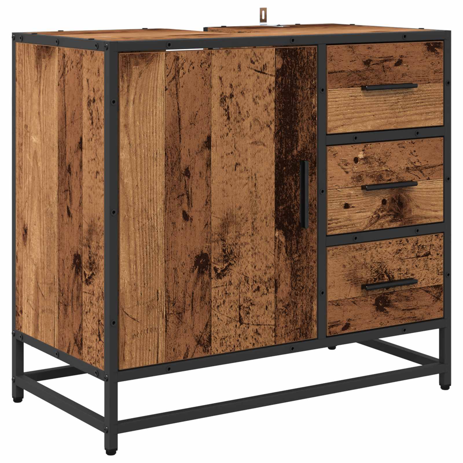 Badezimmermöbel-Set mit Schubladen 3 pcs Altholz Holzwerkstoff