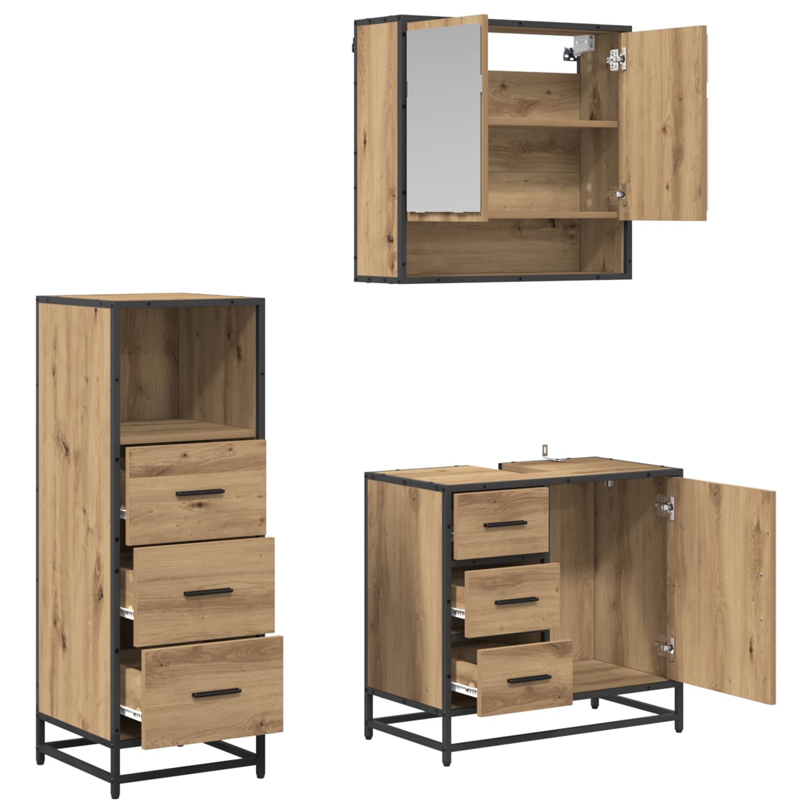 Badezimmermöbel-Set mit Regal 3 pcs Artisan-Eiche Holzwerkstoff