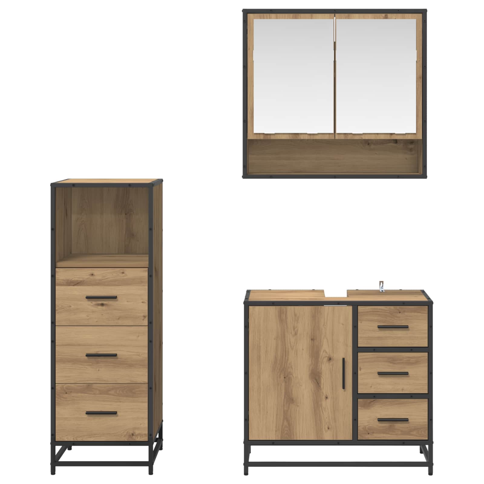 Badezimmermöbel-Set mit Regal 3 pcs Artisan-Eiche Holzwerkstoff