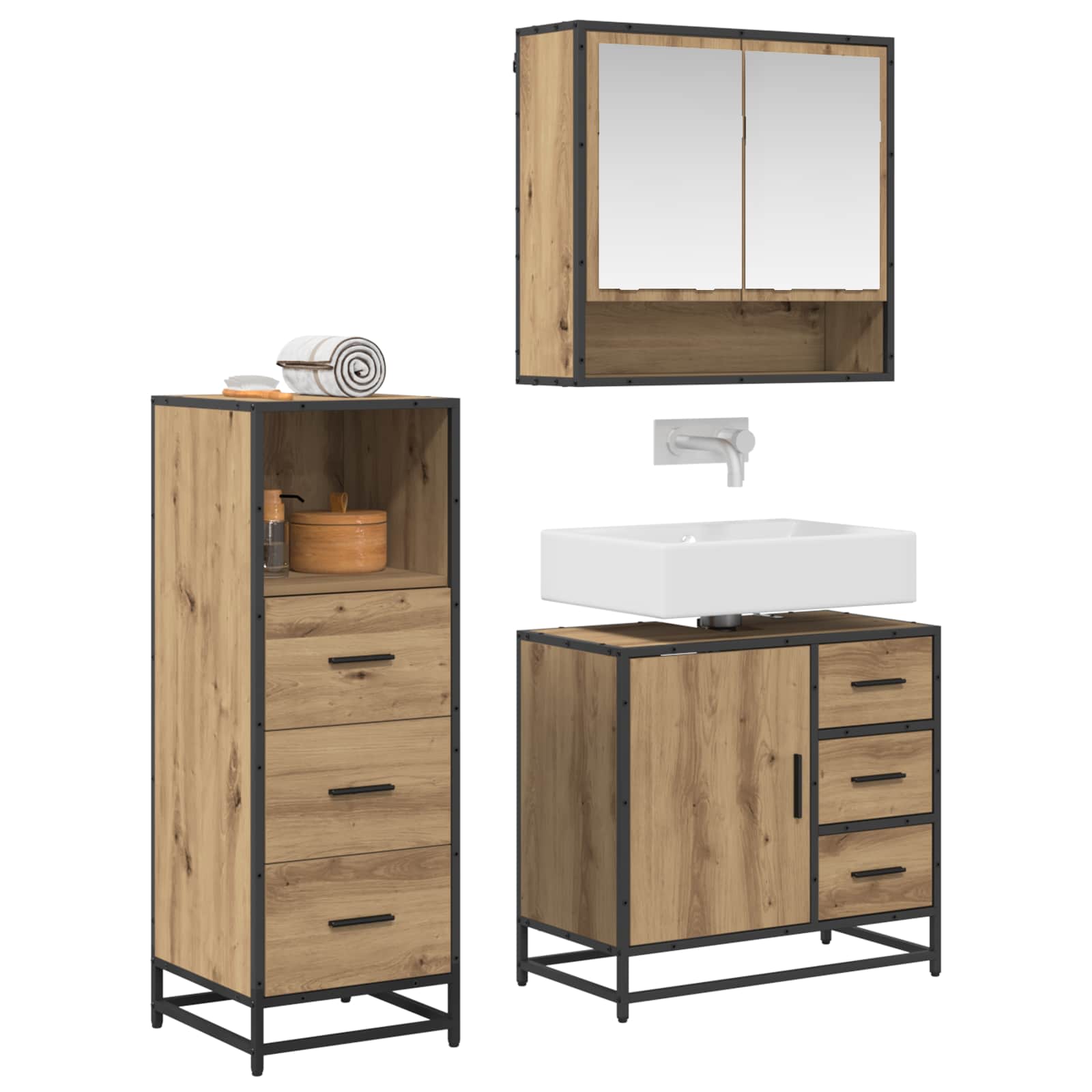 Badezimmermöbel-Set mit Regal 3 pcs Artisan-Eiche Holzwerkstoff