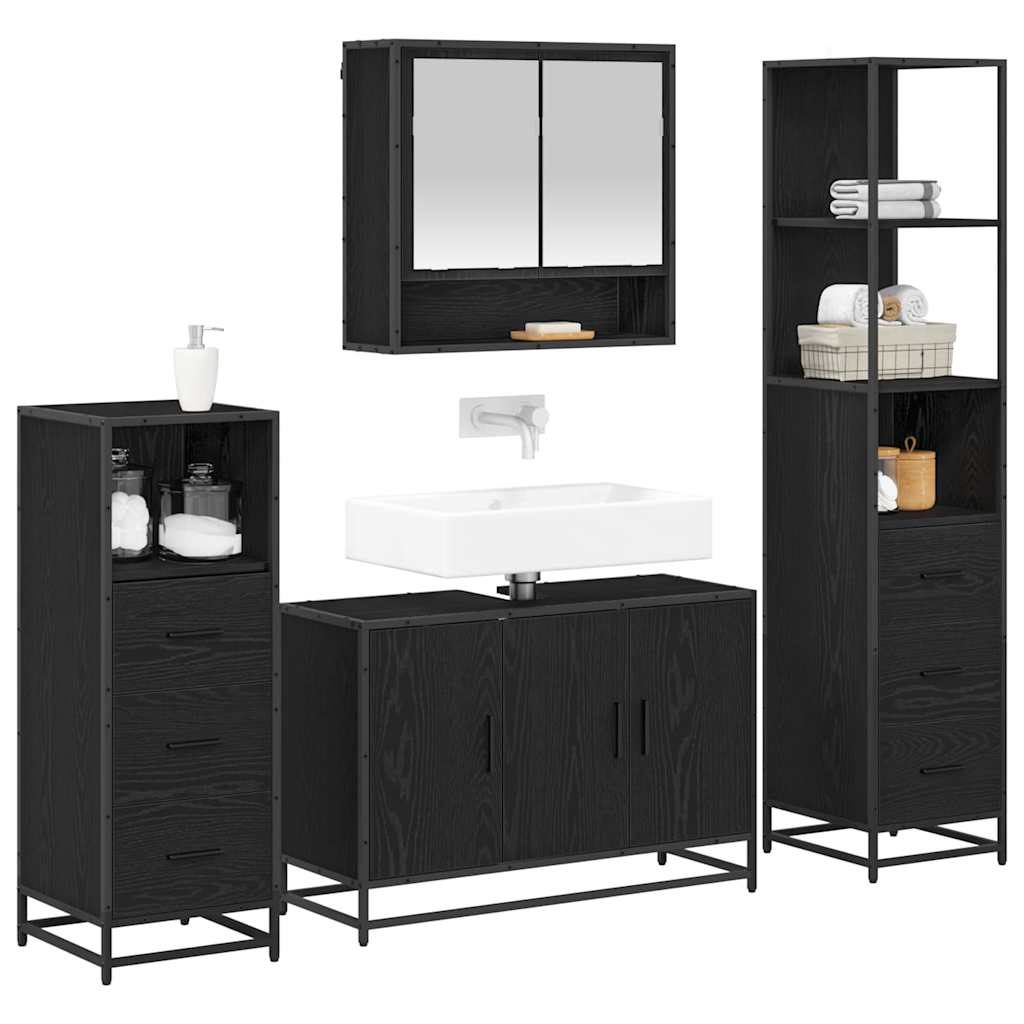 Badezimmermöbel-Set 4 pcs Schwarz Eichen-Optik Holzwerkstoff