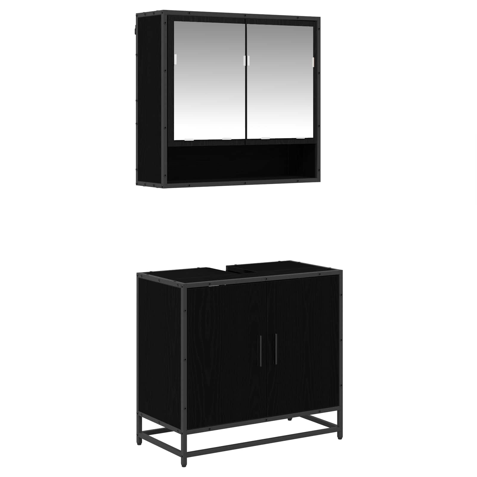 Badezimmermöbel-Set 2 pcs Schwarz Eichen-Optik Holzwerkstoff
