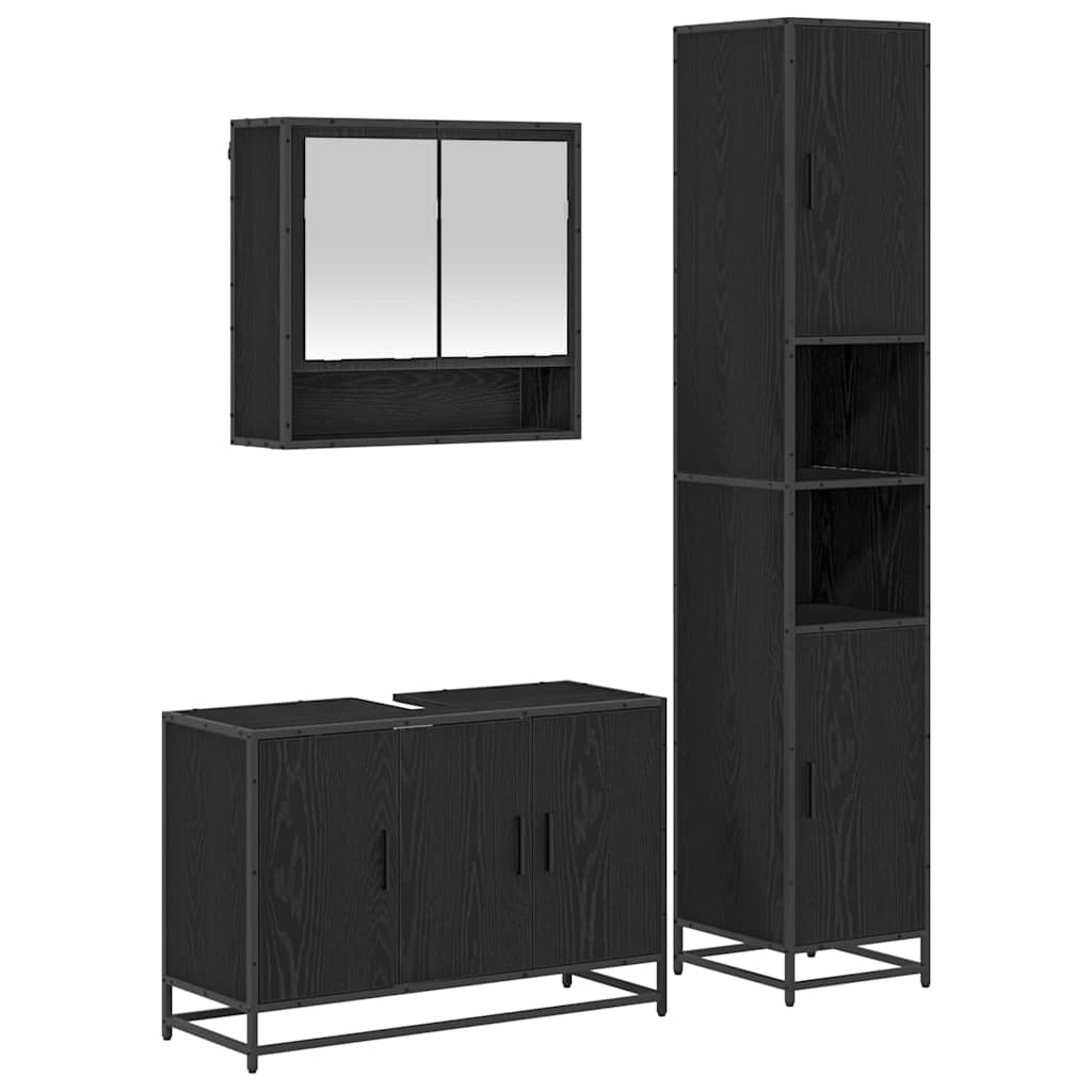 Badezimmermöbel-Set 3 pcs Schwarz Eichen-Optik Holzwerkstoff