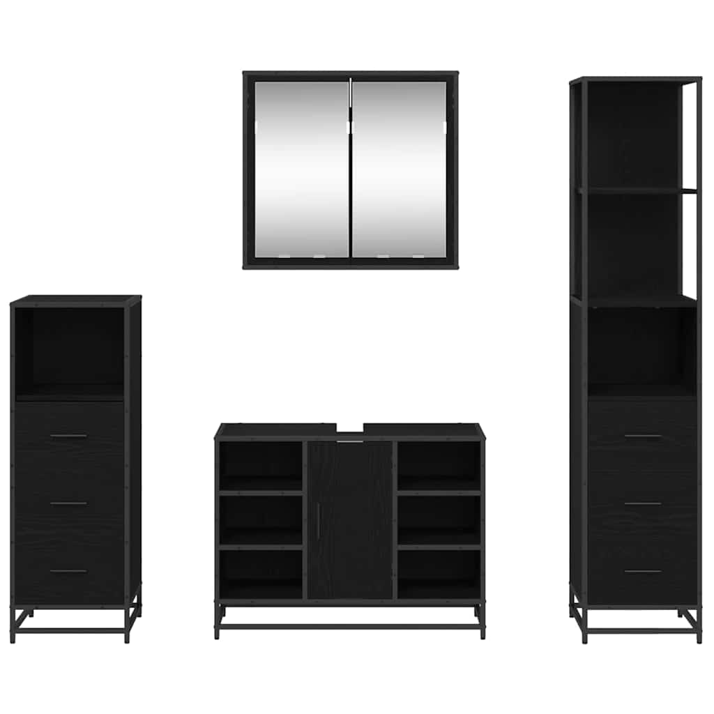 Badezimmermöbel-Set 4 pcs Schwarz Eichen-Optik Holzwerkstoff