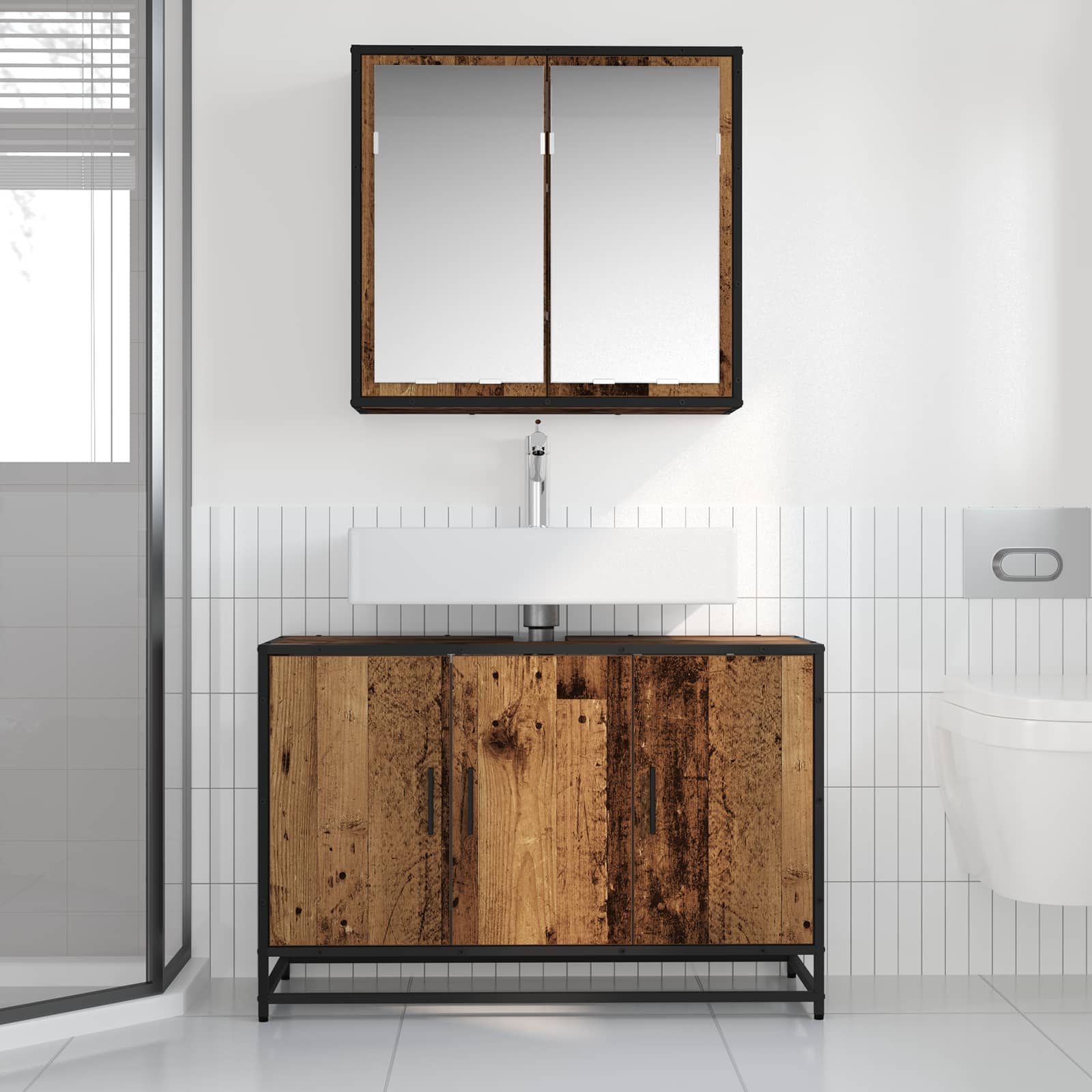 Badezimmermöbel-Set mit Regal 2 pcs Altholz Holzwerkstoff