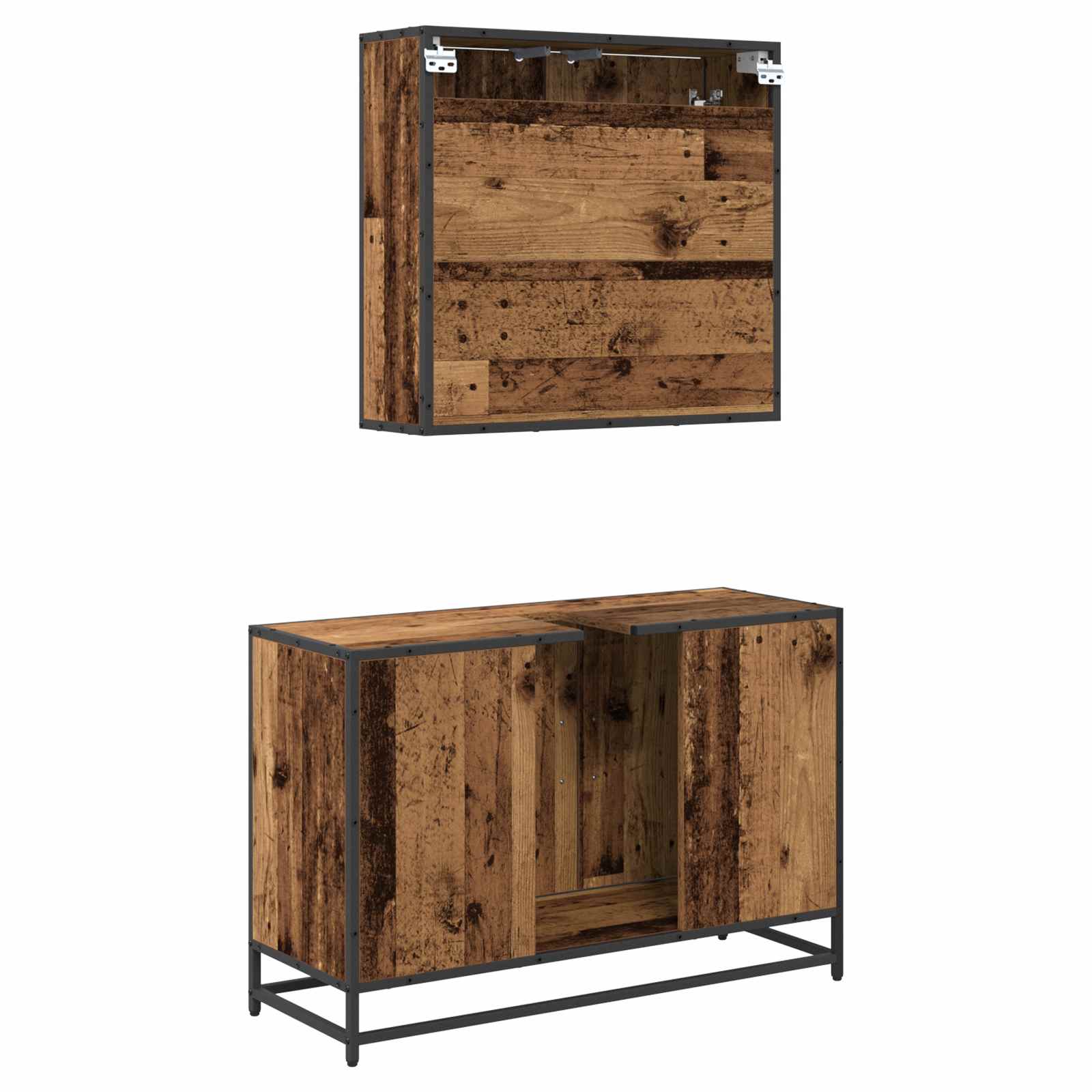 Badezimmermöbel-Set mit Regal 2 pcs Altholz Holzwerkstoff