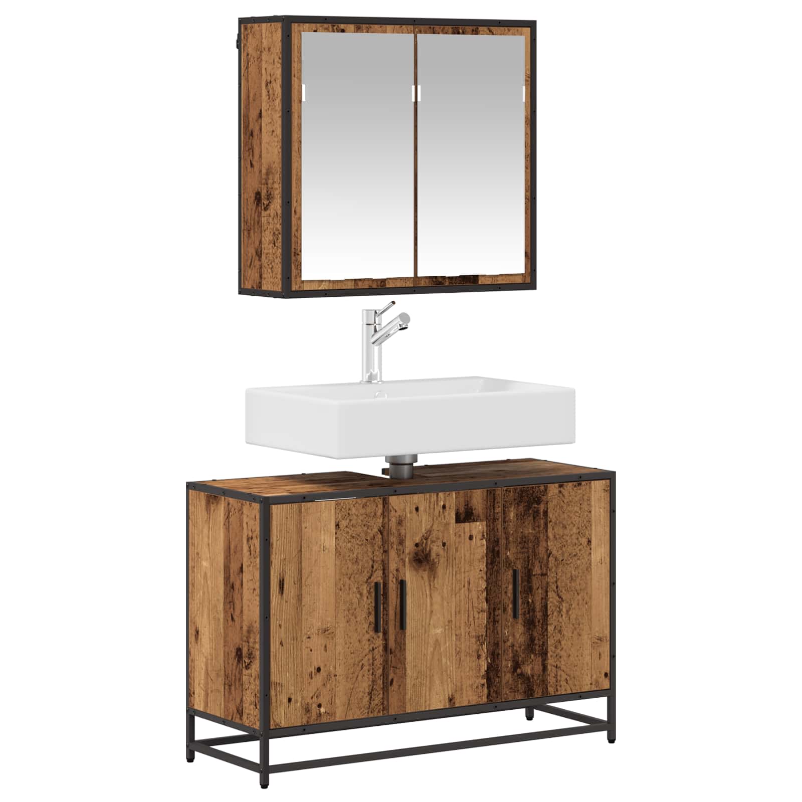 Badezimmermöbel-Set mit Regal 2 pcs Altholz Holzwerkstoff