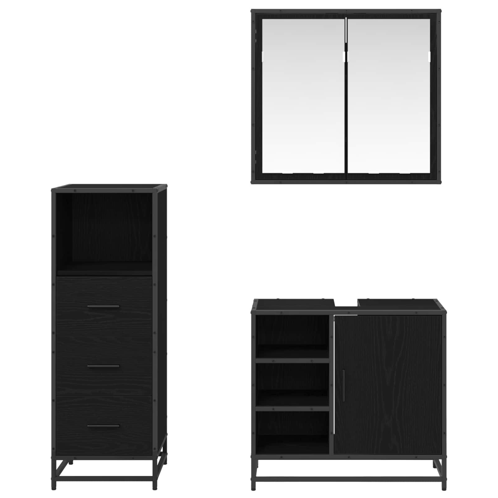 Badezimmermöbel-Set 3 pcs Schwarz Eichen-Optik Holzwerkstoff
