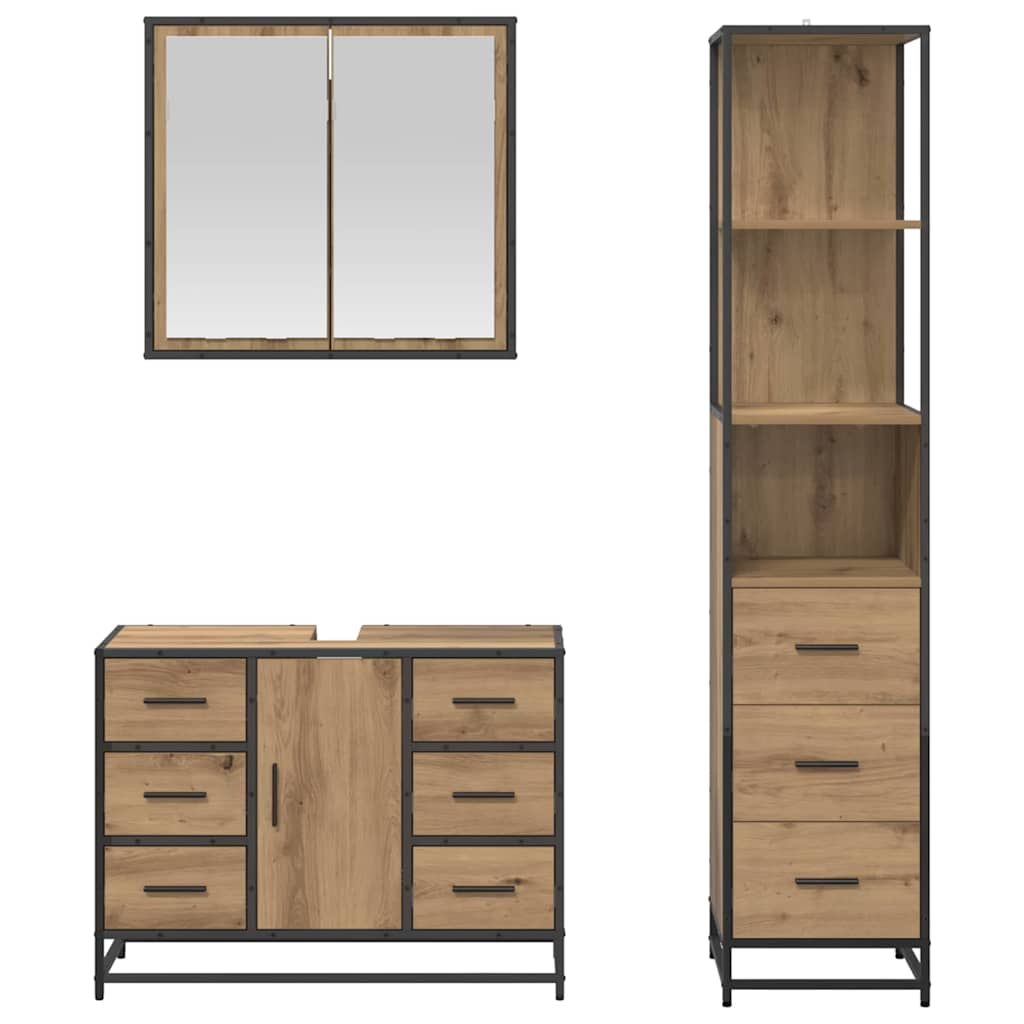 Badezimmermöbel-Set mit Regal 3 pcs Artisan-Eiche Holzwerkstoff