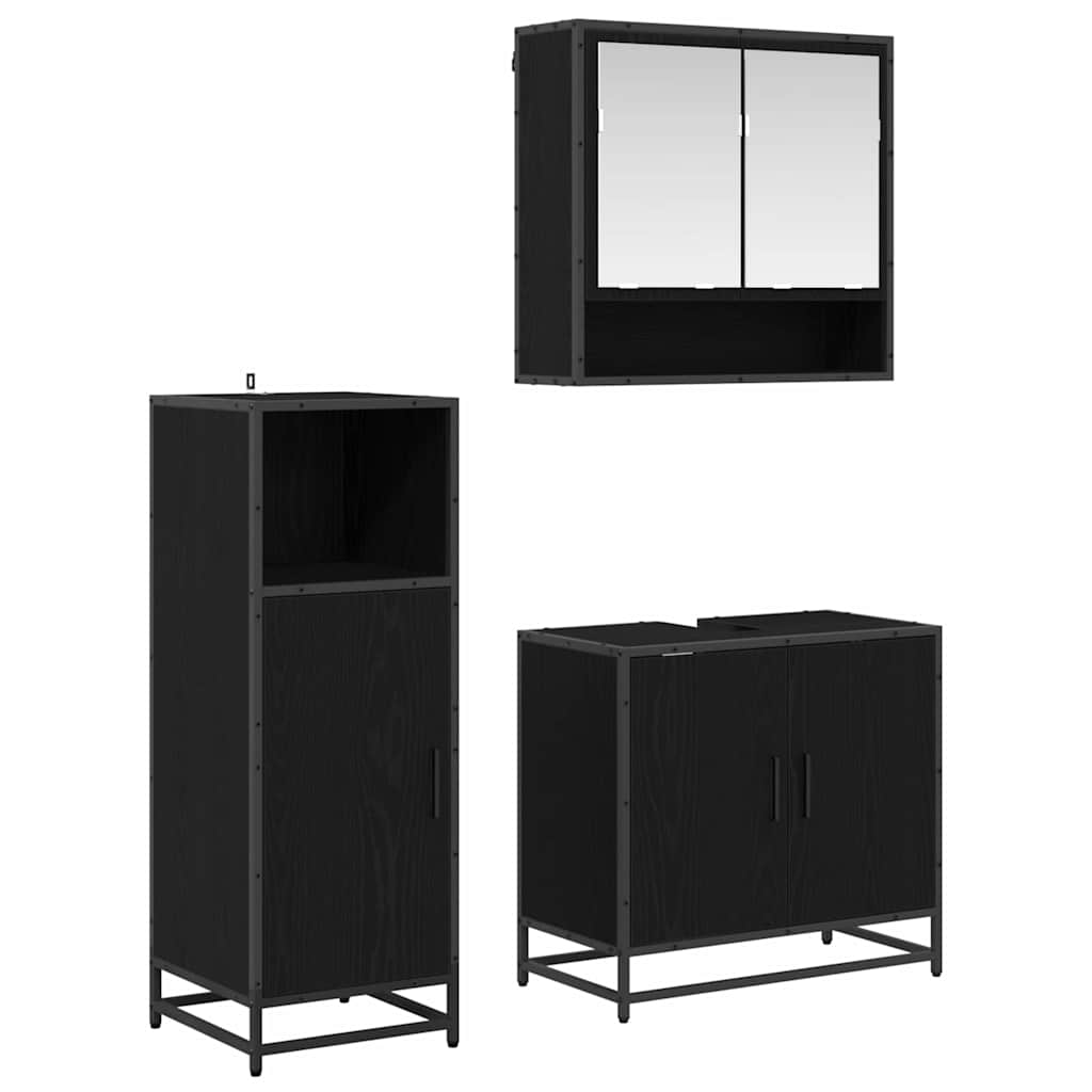 Badezimmermöbel-Set 3 pcs Schwarz Eichen-Optik Holzwerkstoff