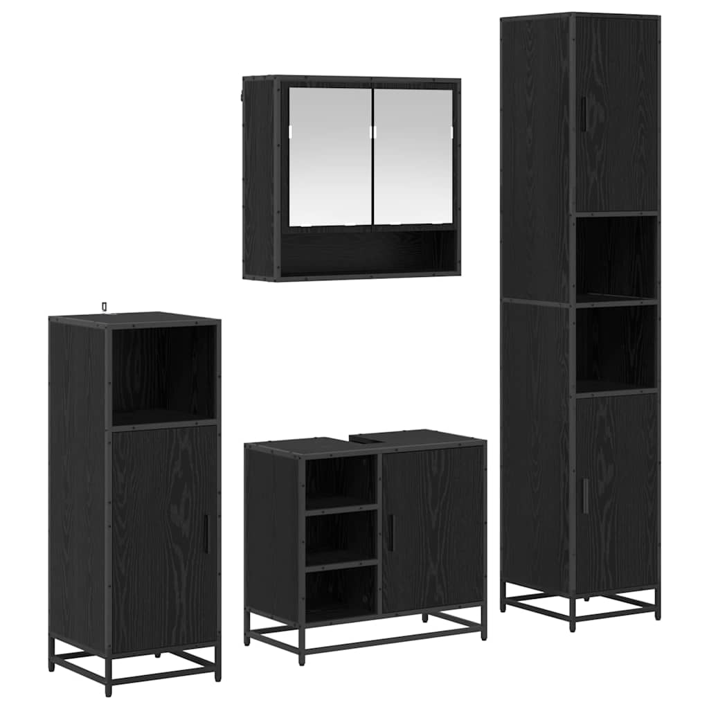 Badezimmermöbel-Set 4 pcs Schwarz Eichen-Optik Holzwerkstoff