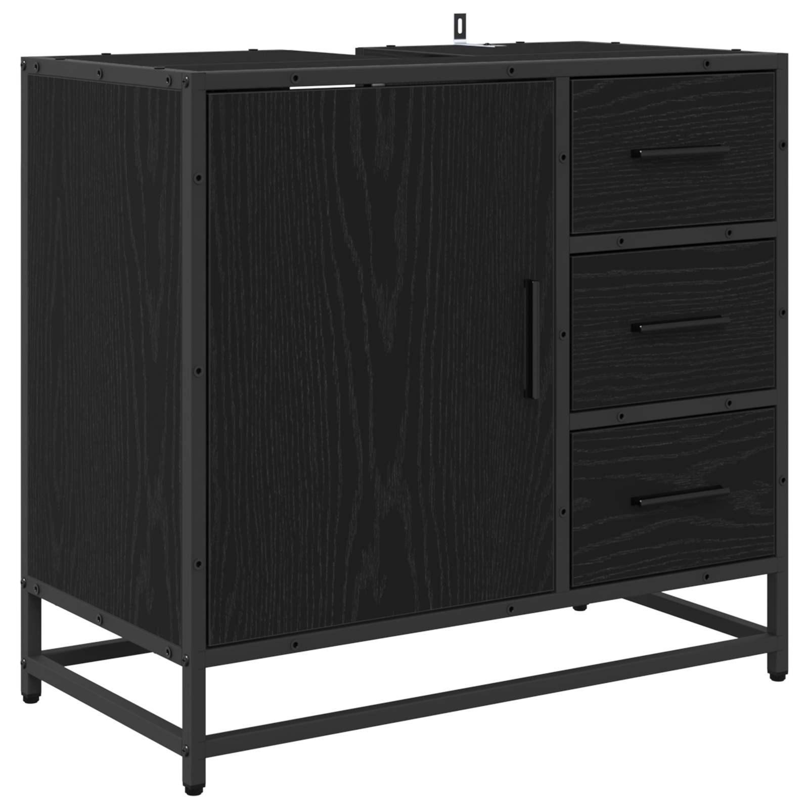 Badezimmermöbel-Set 3 pcs Schwarz Eichen-Optik Holzwerkstoff