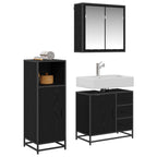 Badezimmermöbel-Set 3 pcs Schwarz Eichen-Optik Holzwerkstoff
