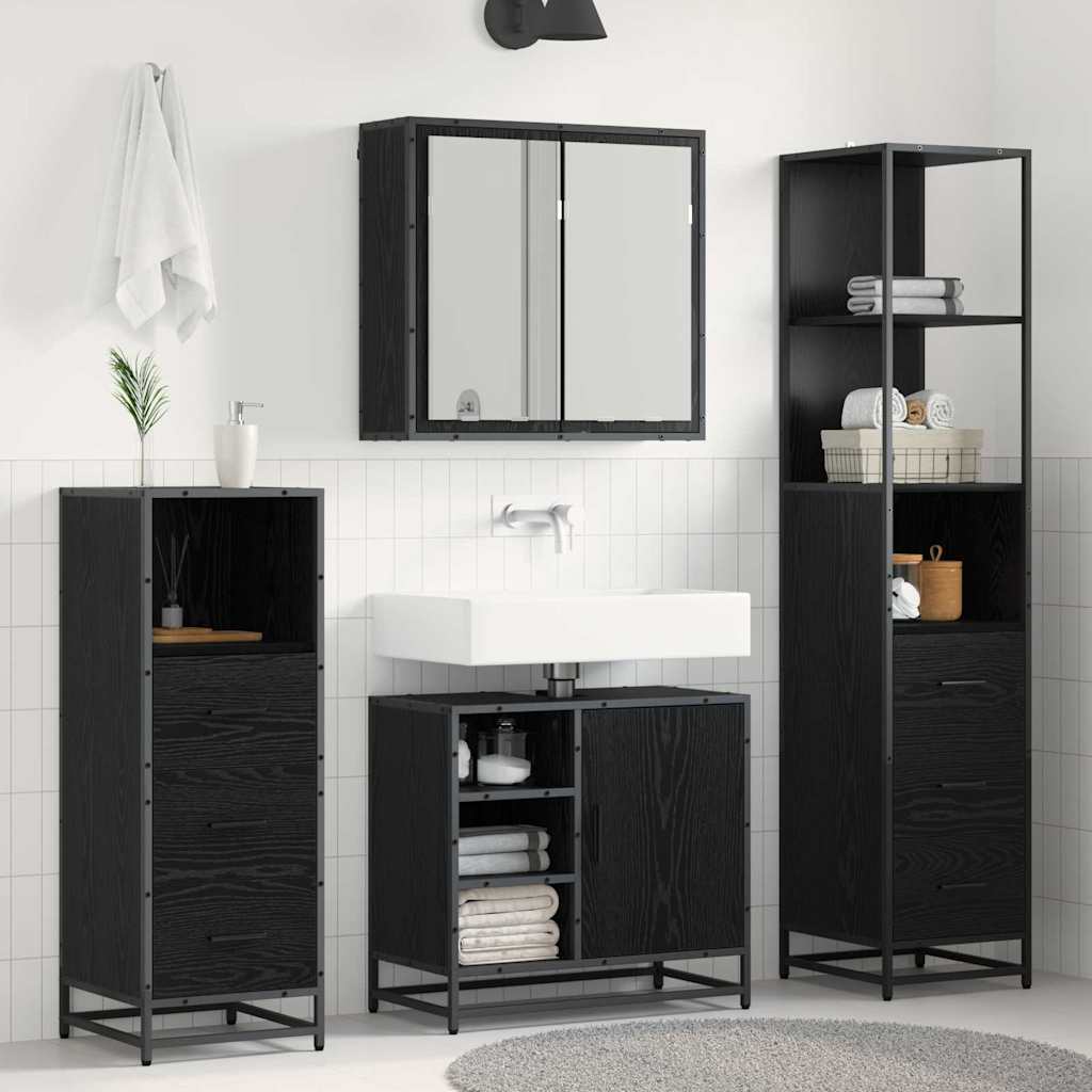Badezimmermöbel-Set 4 pcs Schwarz Eichen-Optik Holzwerkstoff