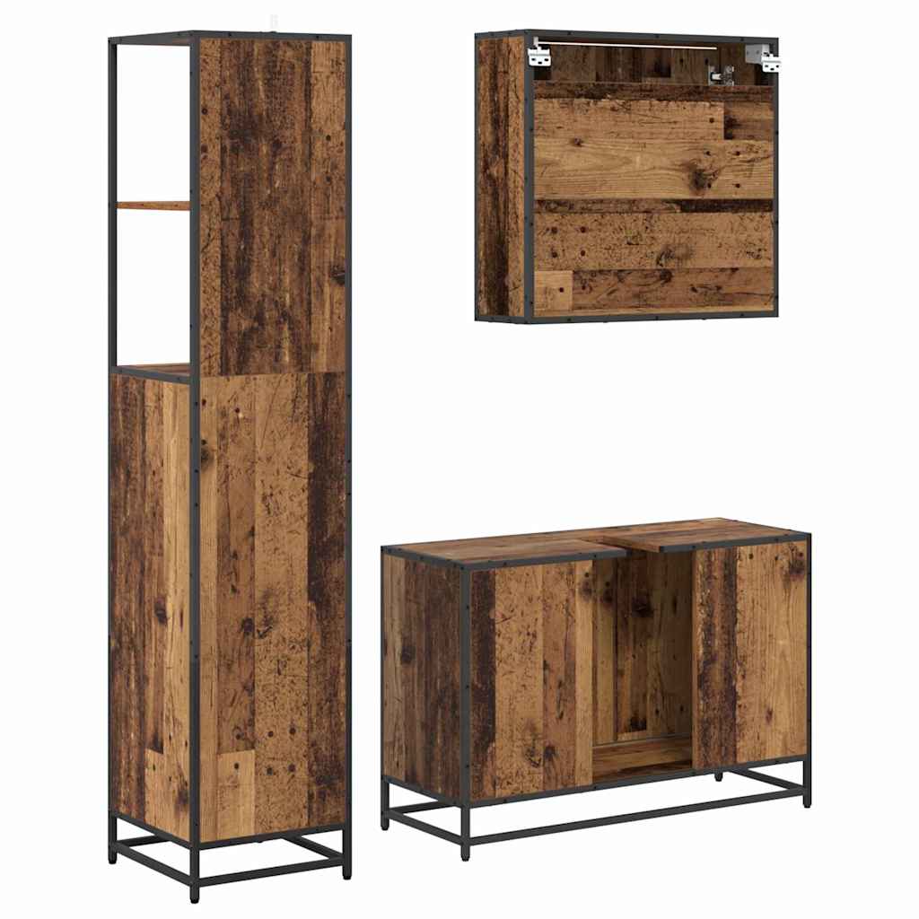 Badezimmermöbel-Set mit Schubladen 3 pcs Altholz Holzwerkstoff