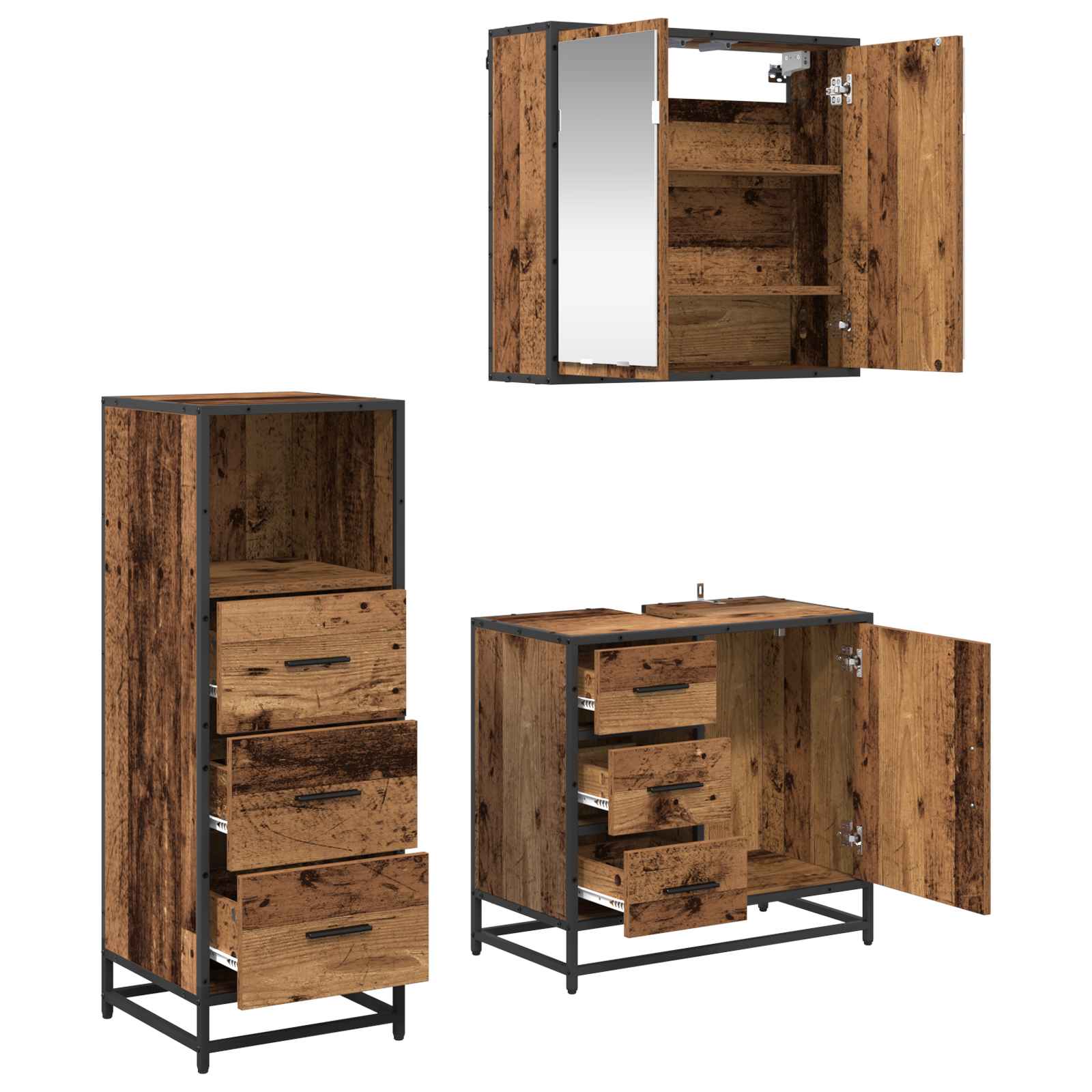 Badezimmermöbel-Set mit Schubladen 3 pcs Altholz Holzwerkstoff