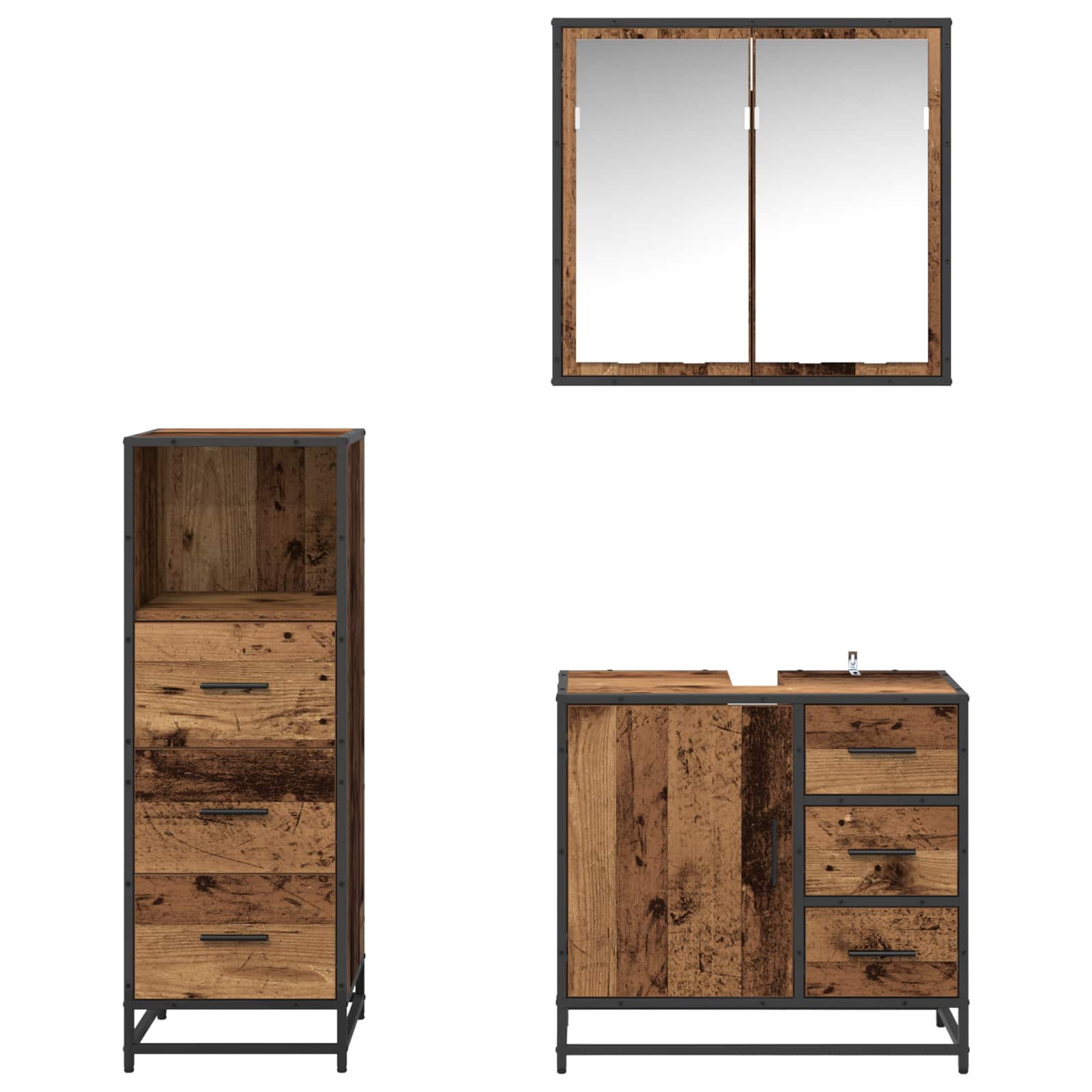 Badezimmermöbel-Set mit Schubladen 3 pcs Altholz Holzwerkstoff