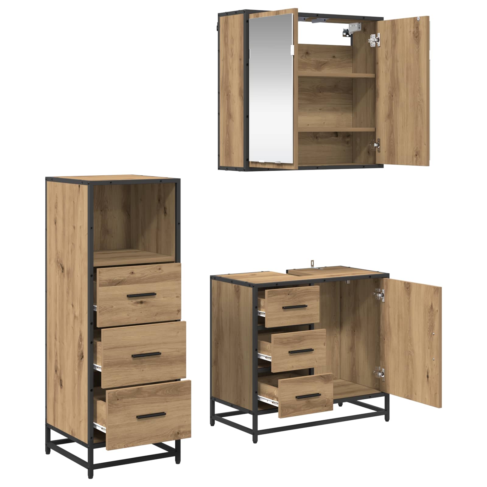 Badezimmermöbel-Set mit Regal 3 pcs Artisan-Eiche Holzwerkstoff