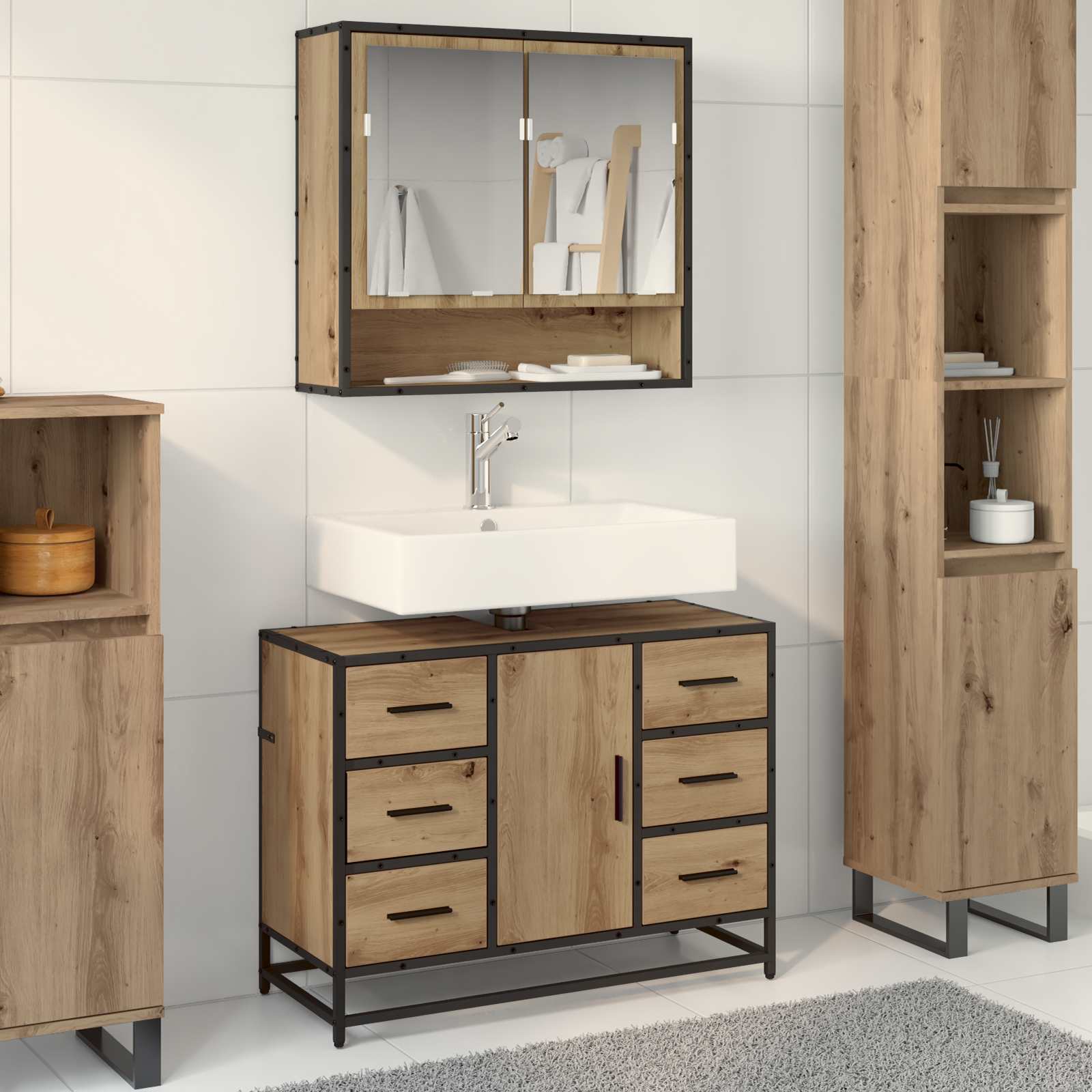 Badezimmermöbel-Set mit Regal 2 pcs Artisan-Eiche Holzwerkstoff