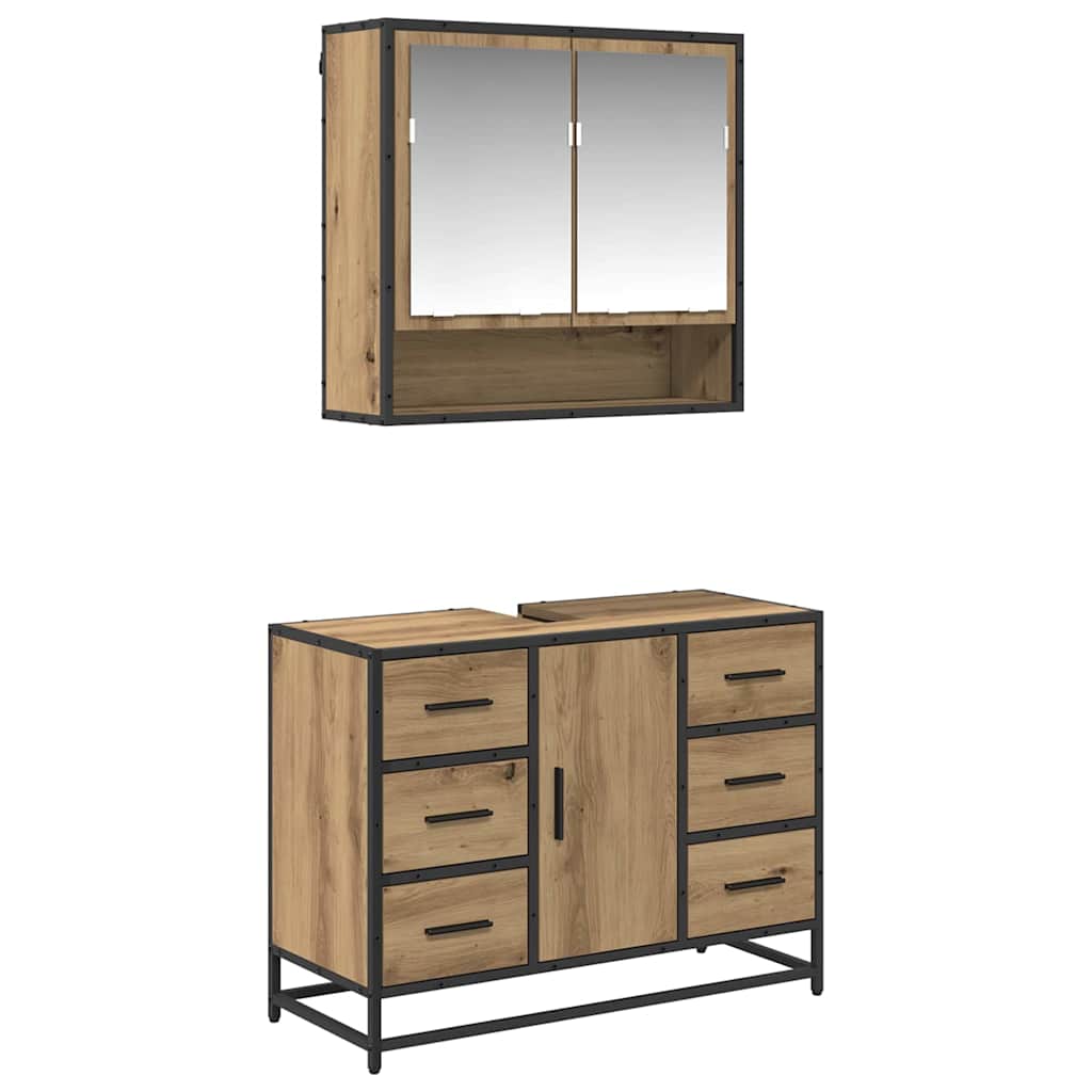 Badezimmermöbel-Set mit Regal 2 pcs Artisan-Eiche Holzwerkstoff