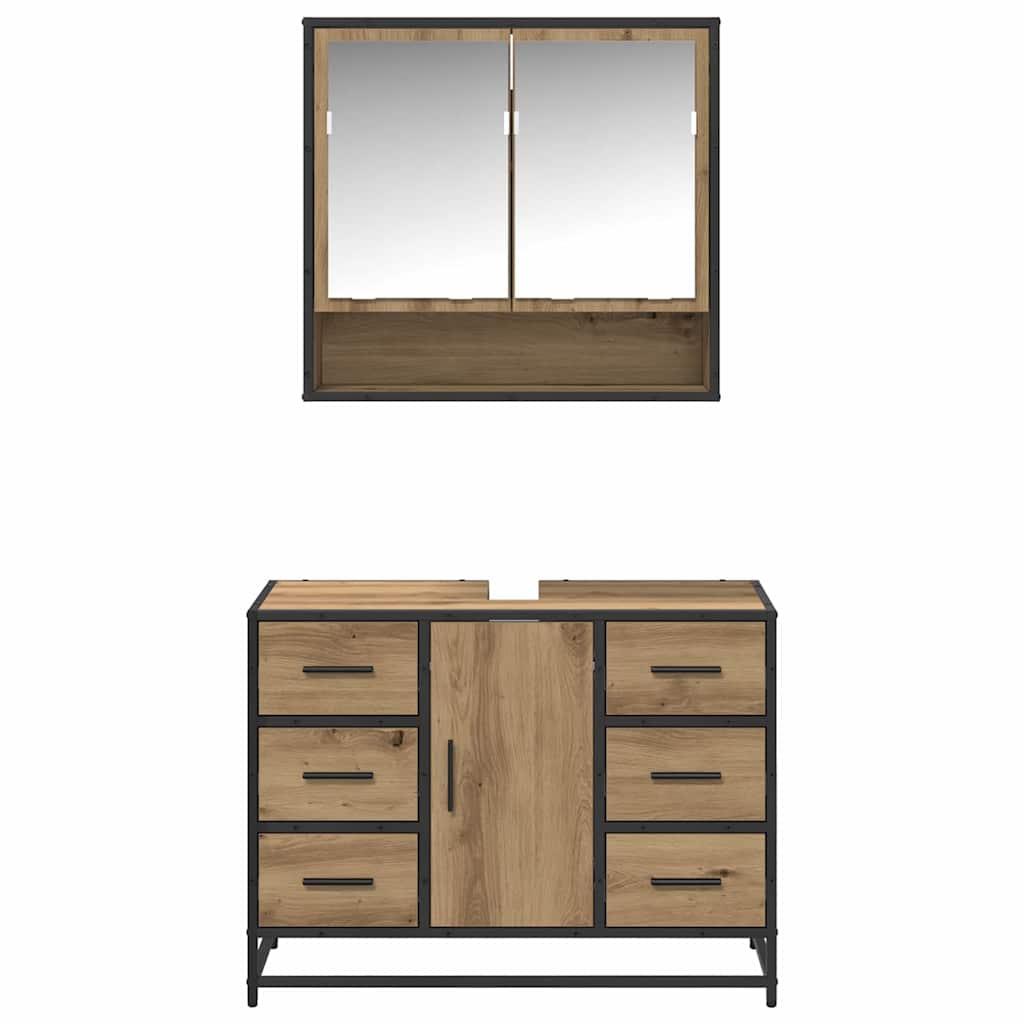 Badezimmermöbel-Set mit Regal 2 pcs Artisan-Eiche Holzwerkstoff