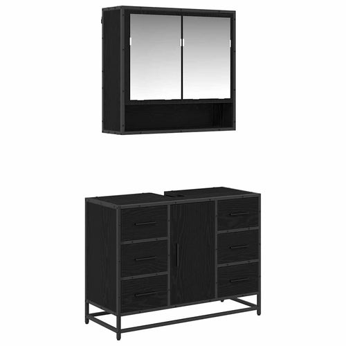 Badezimmermöbel-Set 2 pcs Schwarz Eichen-Optik Holzwerkstoff