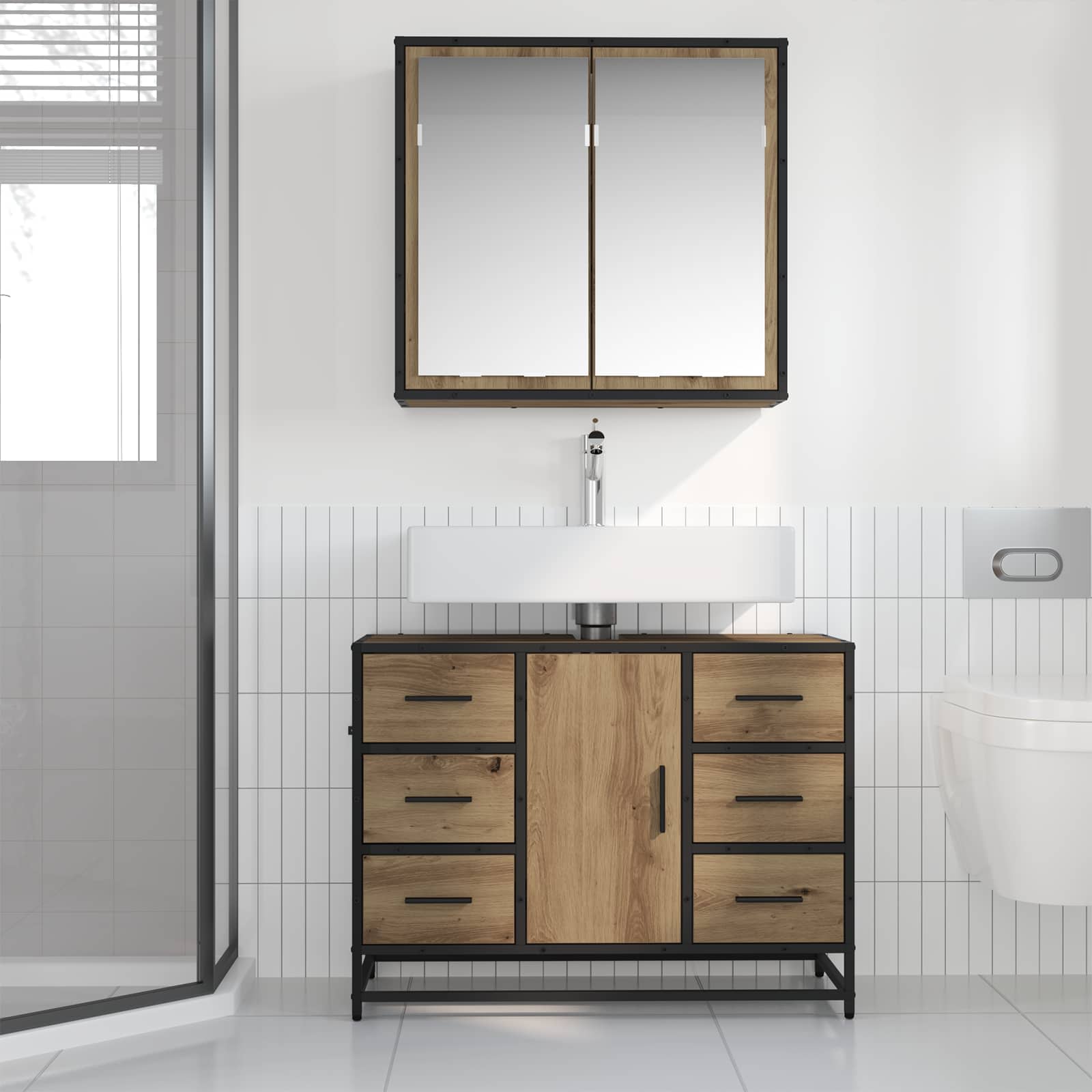 Badezimmermöbel-Set mit Regal 2 pcs Artisan-Eiche Holzwerkstoff