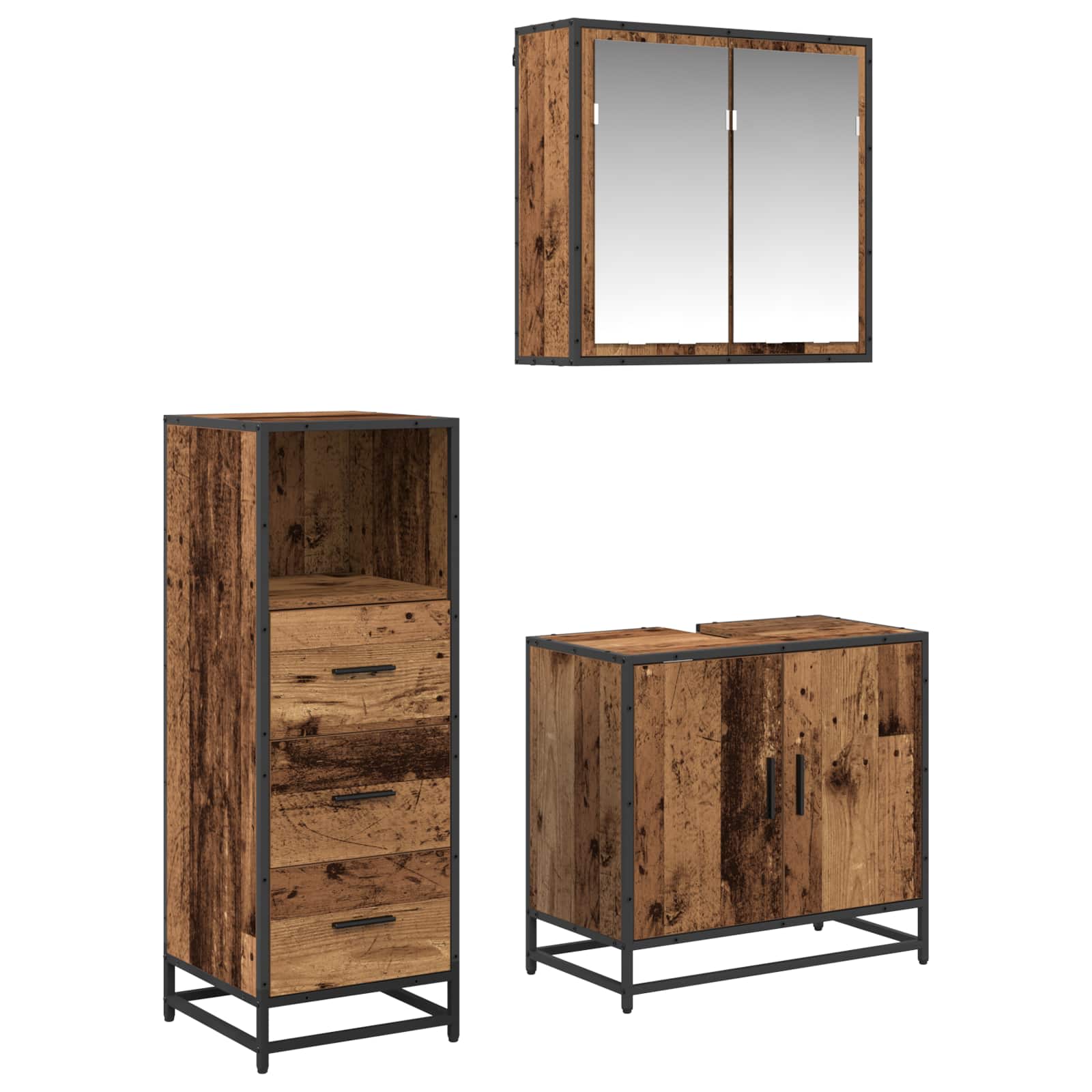 Badezimmermöbel-Set mit Schubladen 3 pcs Altholz Holzwerkstoff