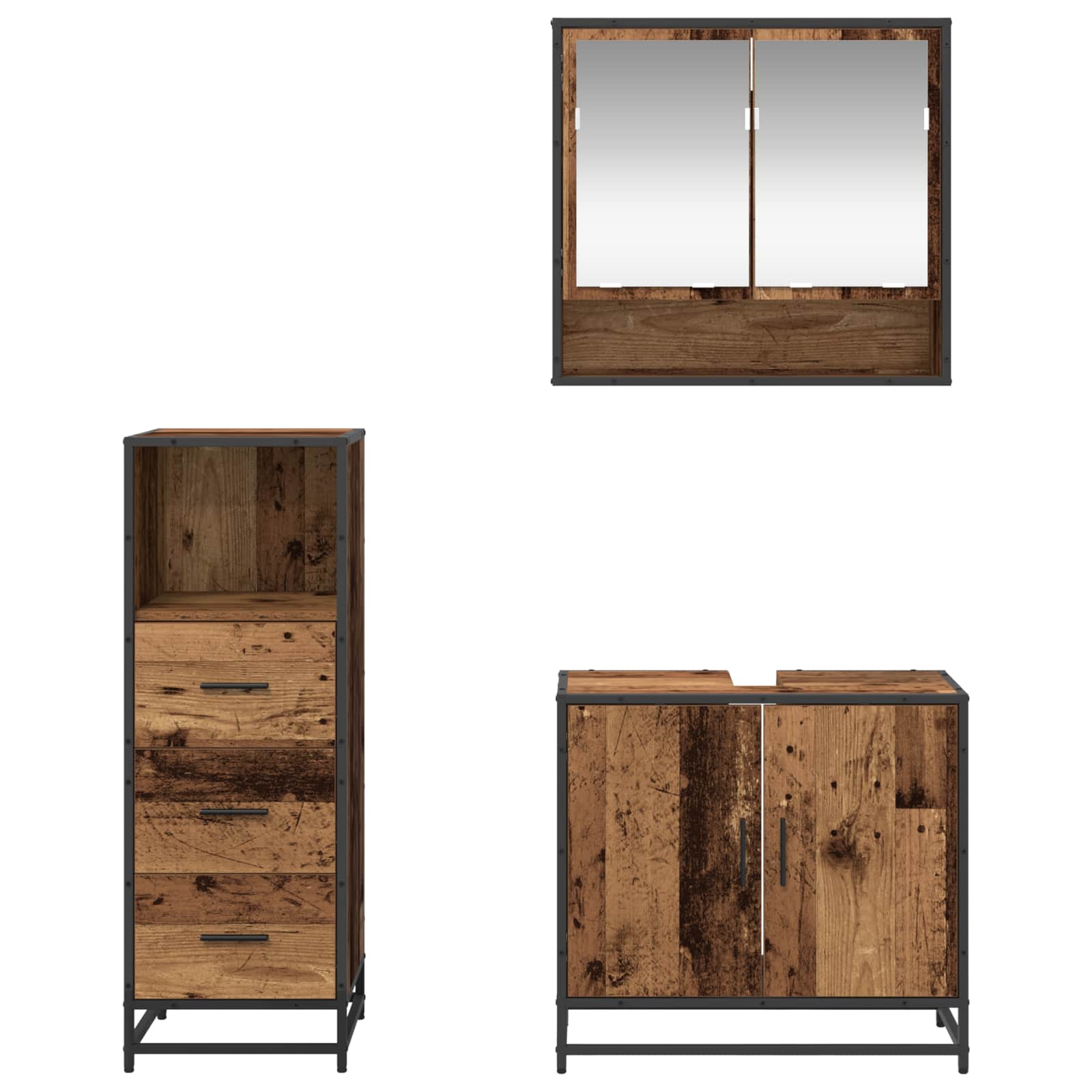 Badezimmermöbel-Set mit Schubladen 3 pcs Altholz Holzwerkstoff