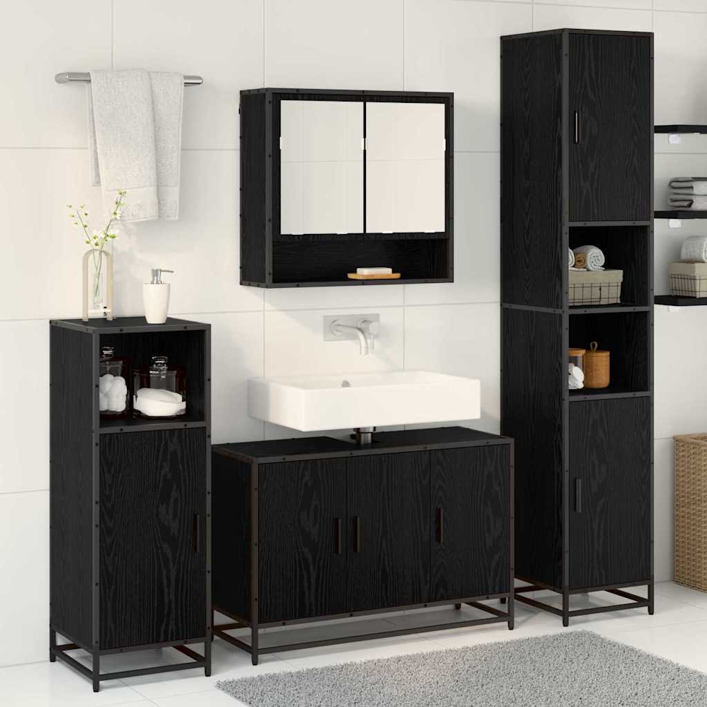 Badezimmermöbel-Set 4 pcs Schwarz Eichen-Optik Holzwerkstoff