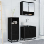 Badezimmermöbel-Set 3 pcs Schwarz Eichen-Optik Holzwerkstoff