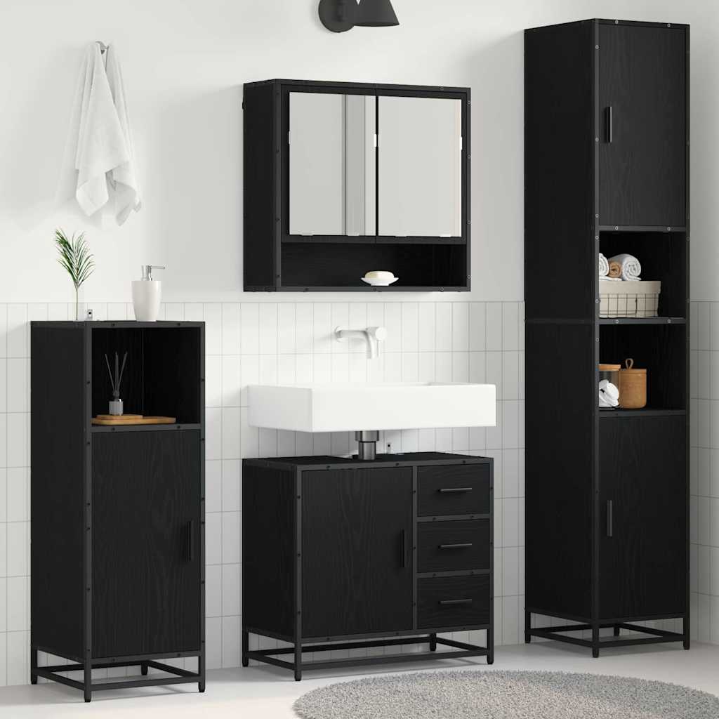 Badezimmermöbel-Set 4 pcs Schwarz Eichen-Optik Holzwerkstoff