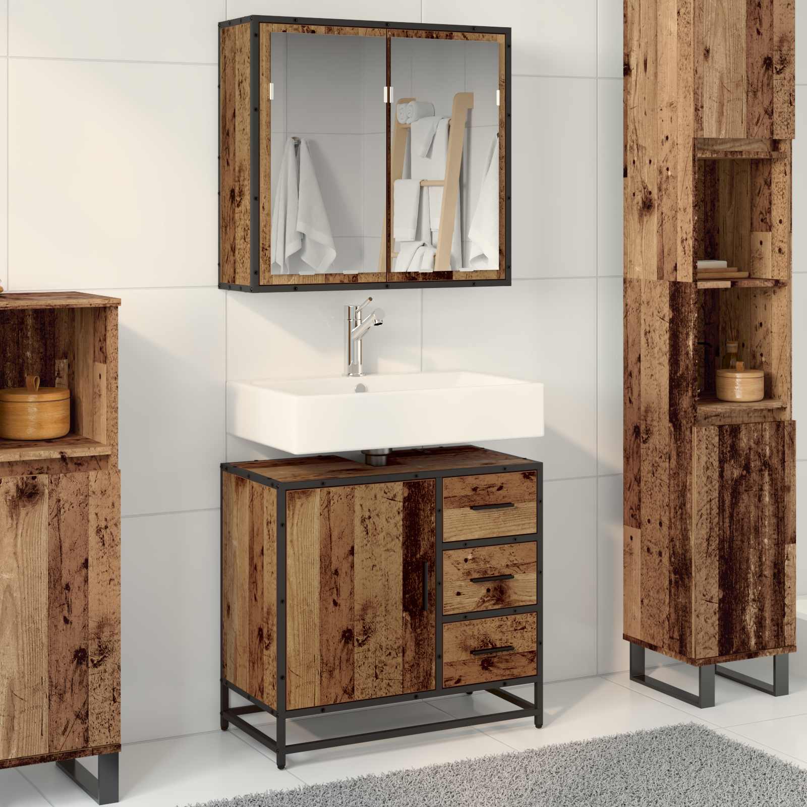 Badezimmermöbel-Set mit Regal 2 pcs Altholz Holzwerkstoff