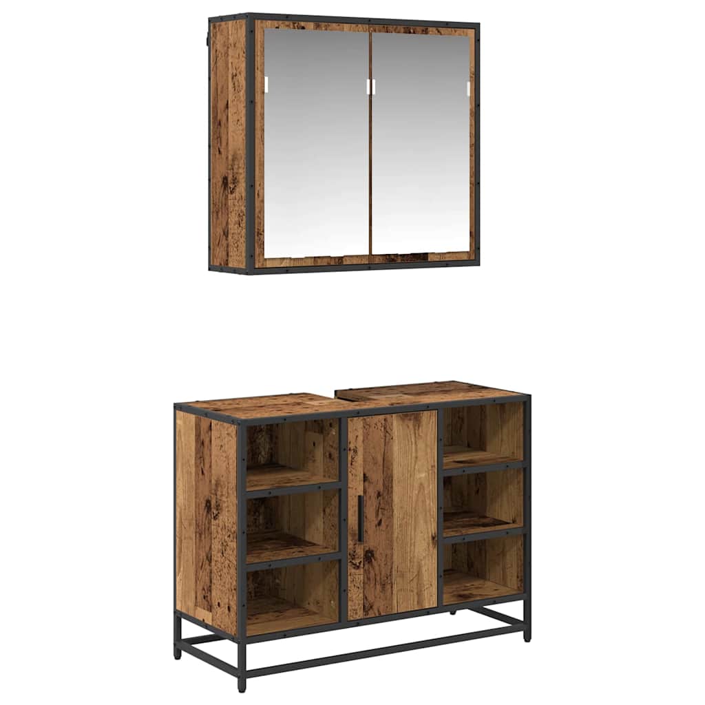 Badezimmermöbel-Set mit Regal 2 pcs Altholz Holzwerkstoff