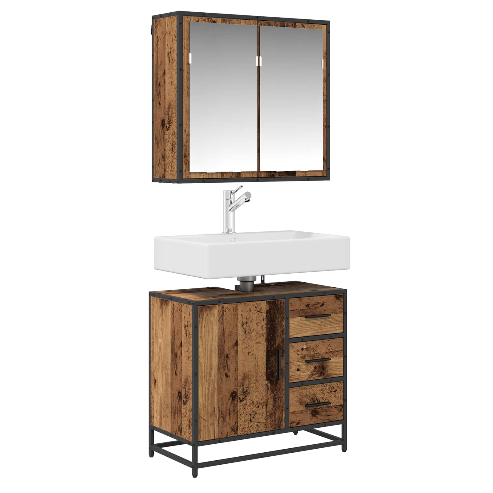 Badezimmermöbel-Set mit Regal 2 pcs Altholz Holzwerkstoff