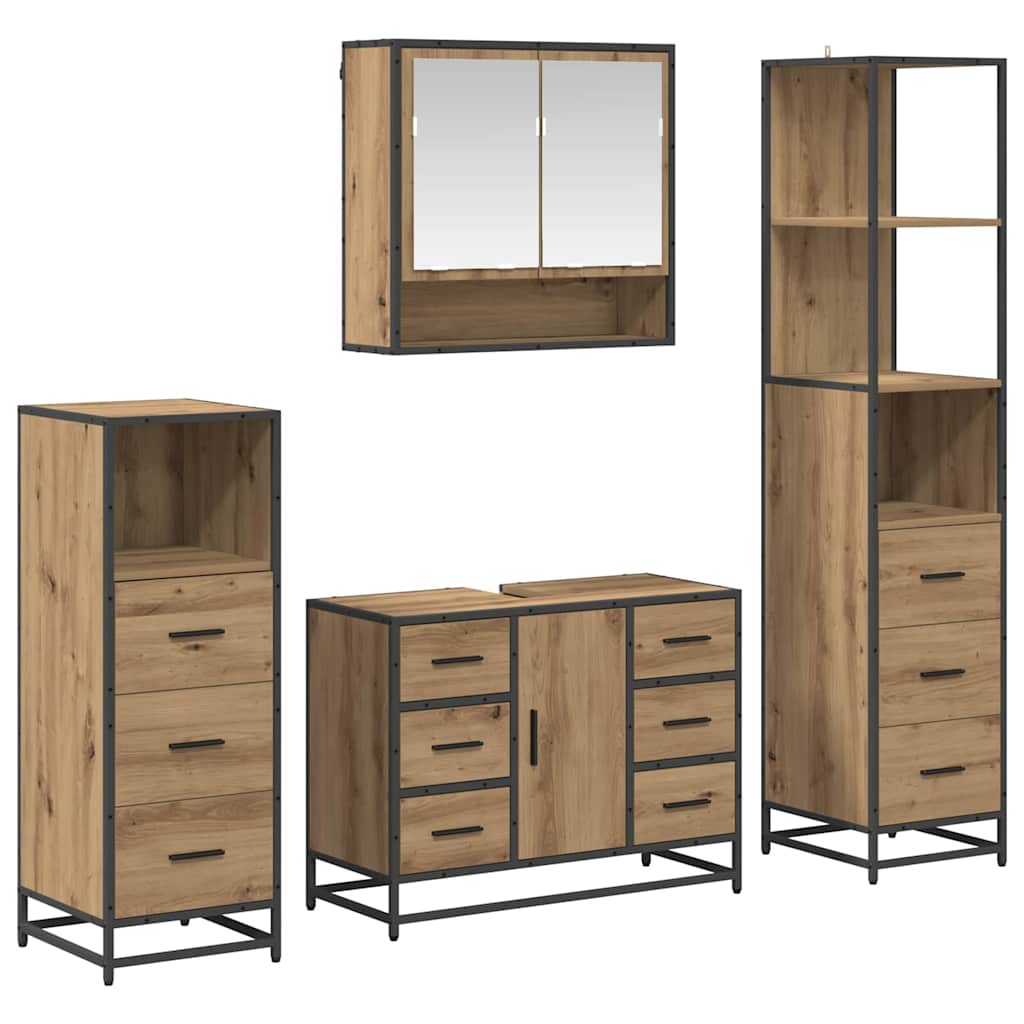 Badezimmermöbel-Set mit Regal 4 pcs Artisan-Eiche Holzwerkstoff
