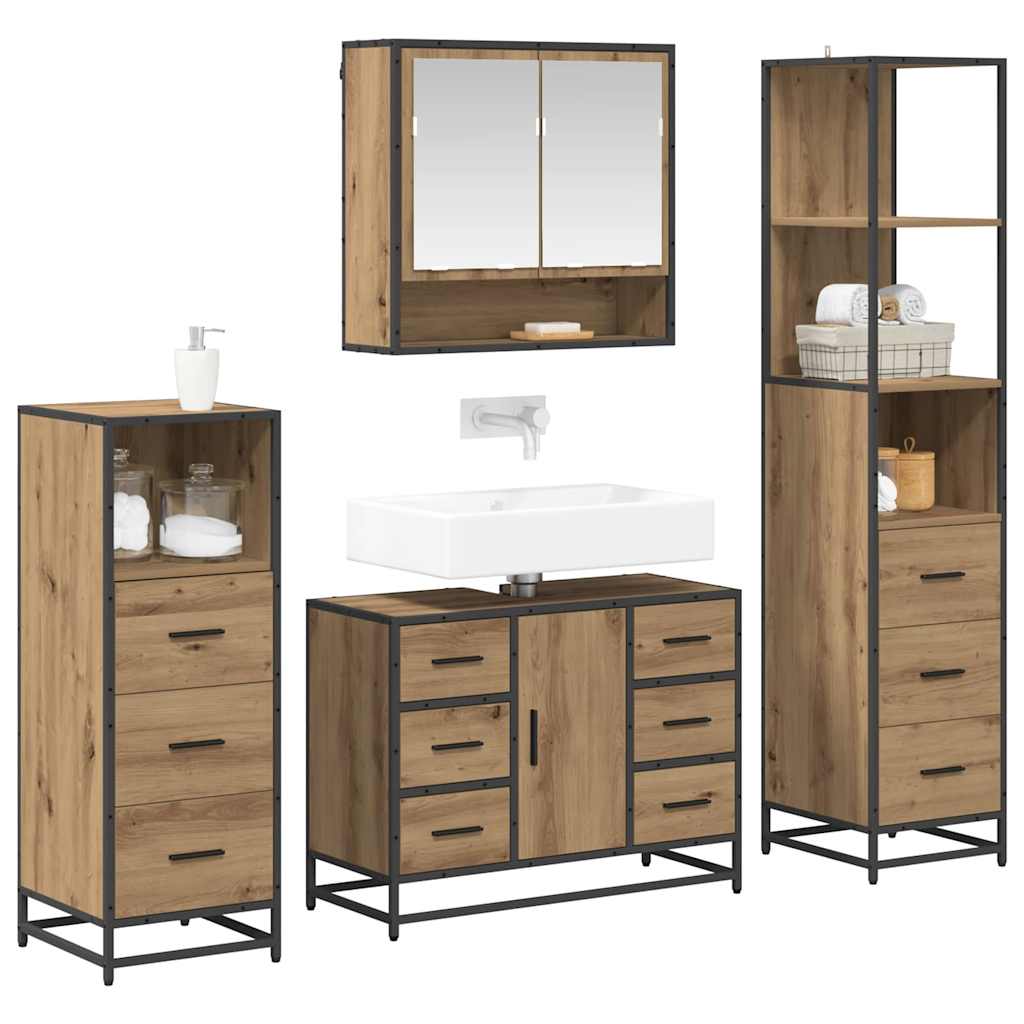 Badezimmermöbel-Set mit Regal 4 pcs Artisan-Eiche Holzwerkstoff